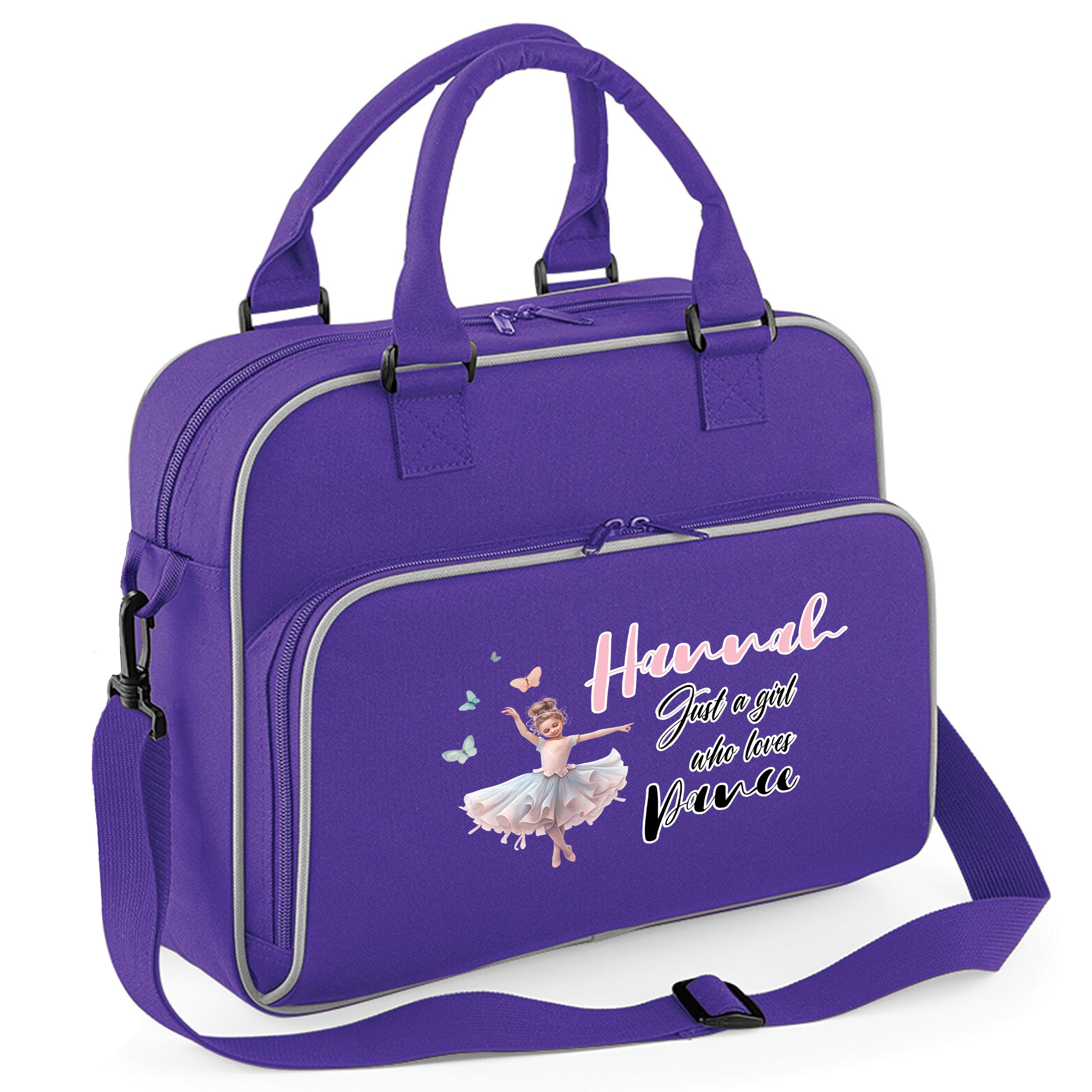 Custom Just a Girl Who Loves Dance Girls Junior Dance Bag Kids Personalised Name Ballerina Ballet Class Dancing Kit Bag, One Size, Purple