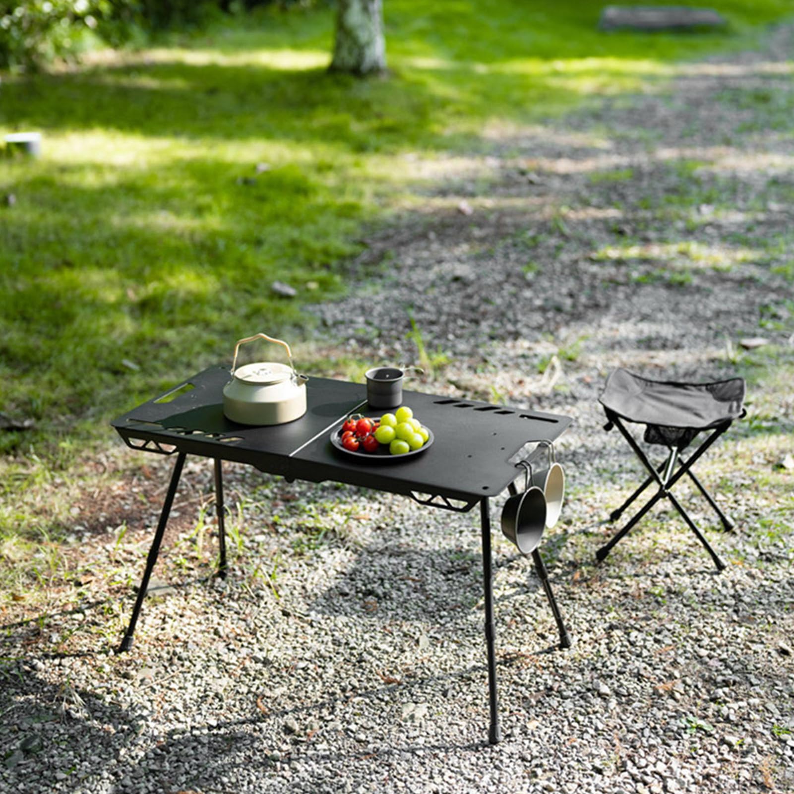 Składany Stół Kempingowy Aluminiowy Przenośny Stolik z Regulowaną | Składany Stół Turystyczny Na Piknik Do Wędrówek Pikniku Grillowania Plaży Podróży oraz na Zewnątrz i Wewnątrz w Ogrod