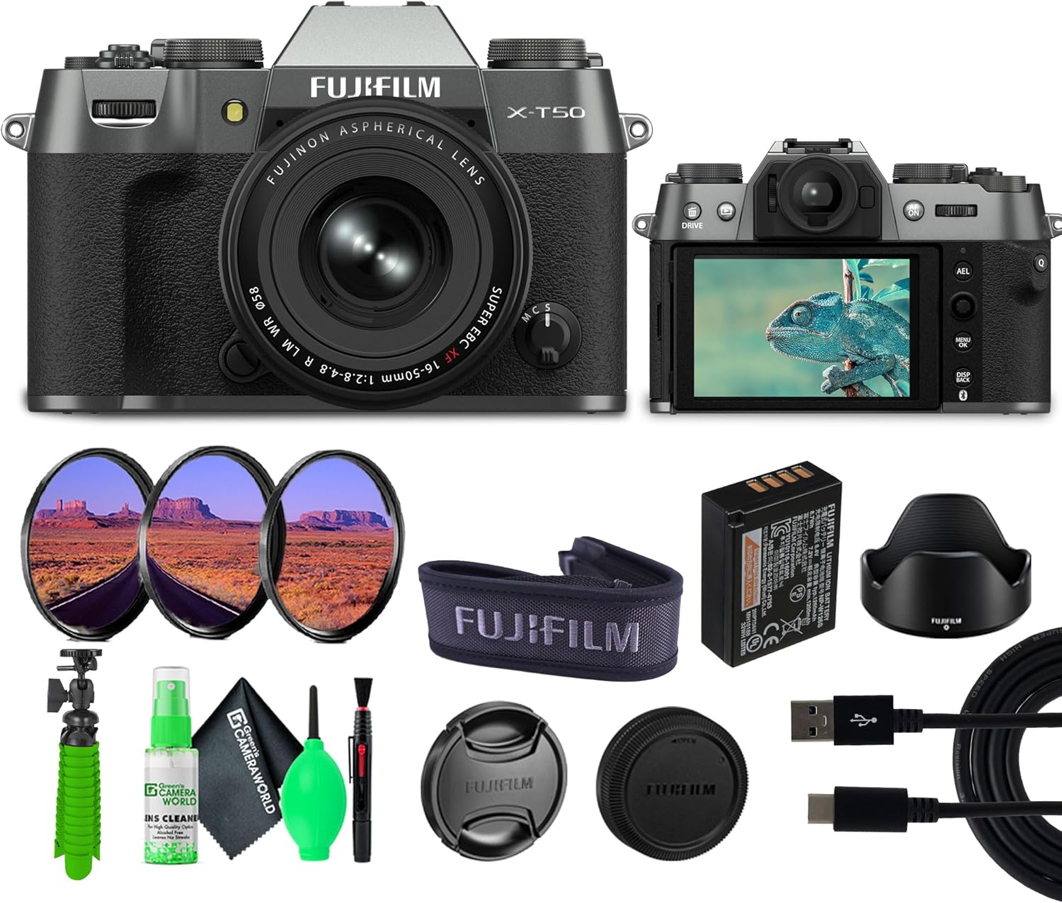 Fujifilm X-T50 Mirrorless Digital Camera XF16-50mm F2.8-4.8 R LM WR Lens Bundle Kit + More Accessories (Charcoal Silver)