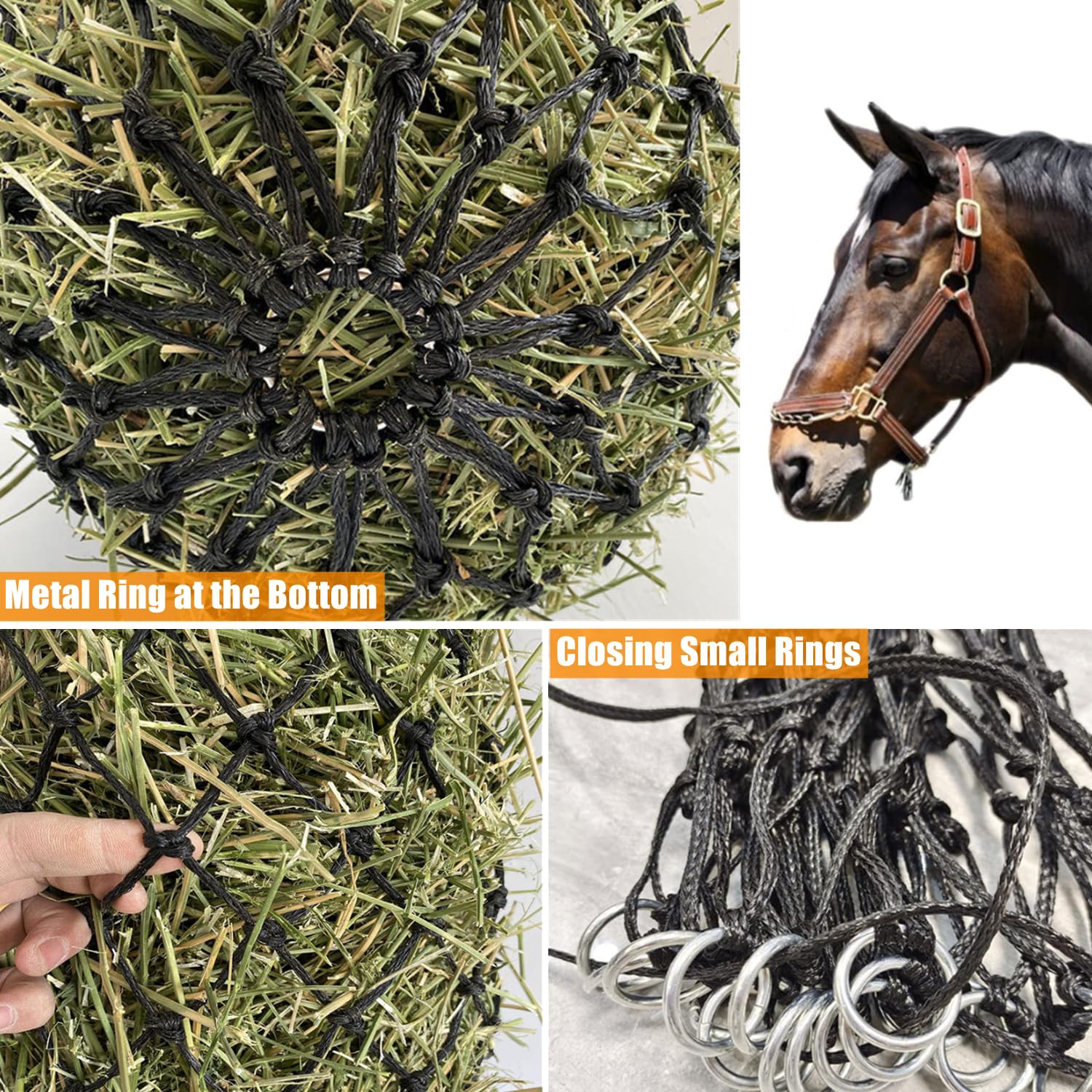 Rete Da Fieno Per Cavalli A Maglie Strette 5x5 - Alimentazione Lenta, 4-5 Kg, Resistente