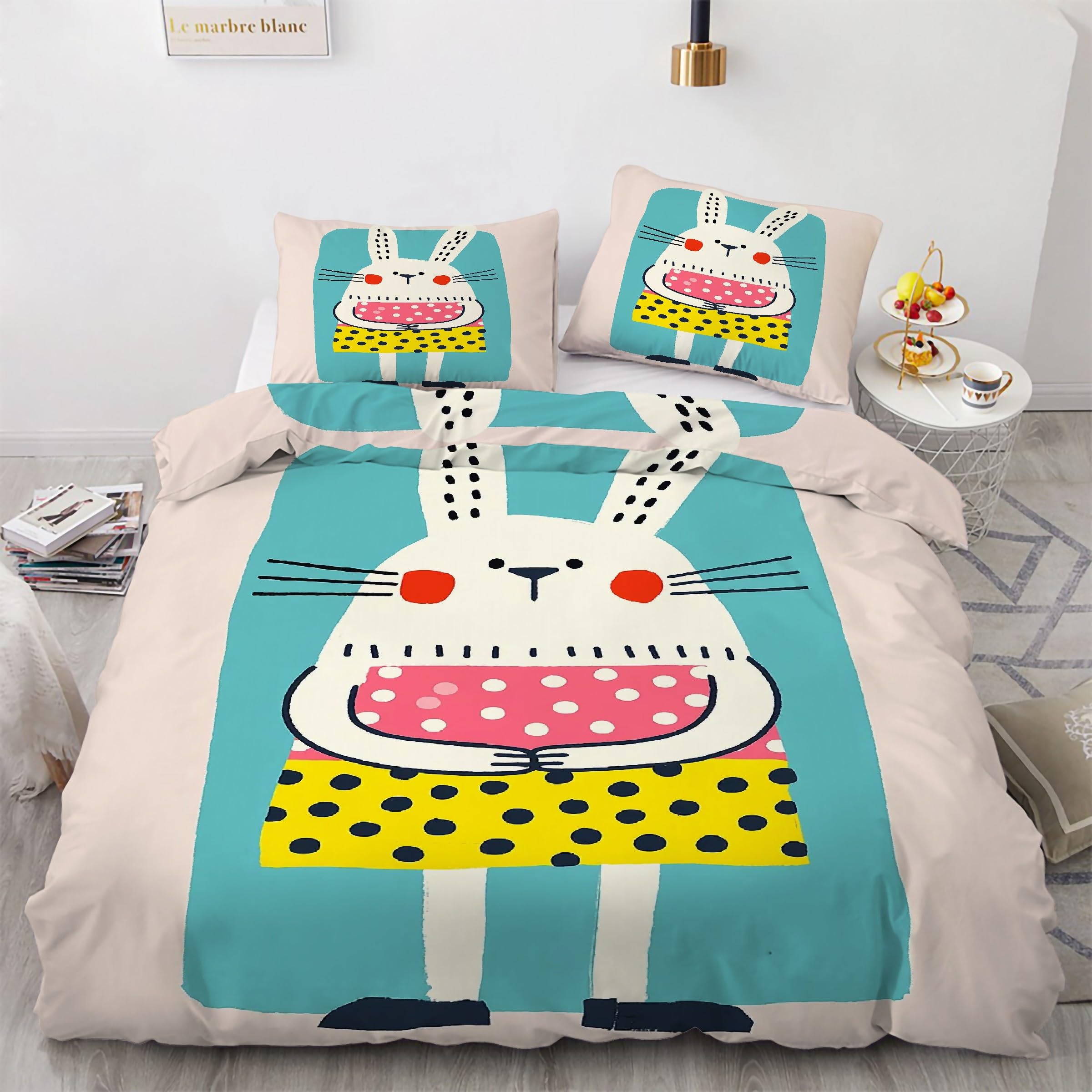Housse de couette lapin 90x190 facile à border avec fermeture éclair, finie la couette qui glisse