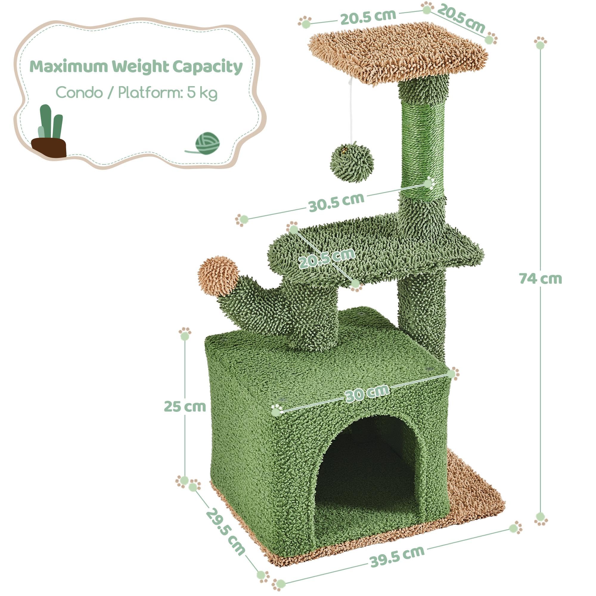 Tiragraffi Per Gatti A Forma Di Cactus Yaheetech - Con Cestino, Corda Di Sisal, 106.5cm - Foto 3