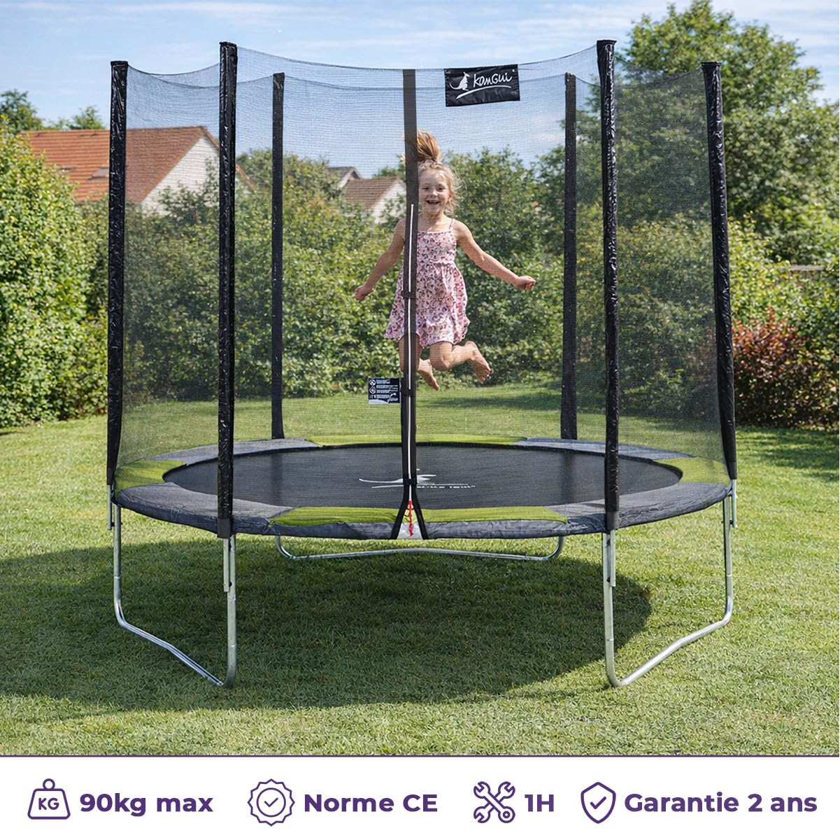 Kangui - Trampoline Rond avec Filet de sécurité, échelle, bâche et kit d'ancrage | Vert | Ø250 - Ø300 - Ø360 - Ø430cm | RALLI