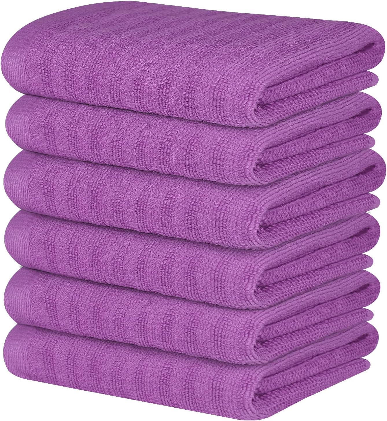 Quick Cleaning Supplies Rose Pink Striped Qcs Premium Terry Tea Towel Set - 100% Ring Spun Super Soft Cotton - Highly Absorbent -Quick Dry - Thick High Density Weave - Striped Rib Weave Design - Lint Free - 40 X 71 Cm (2, )