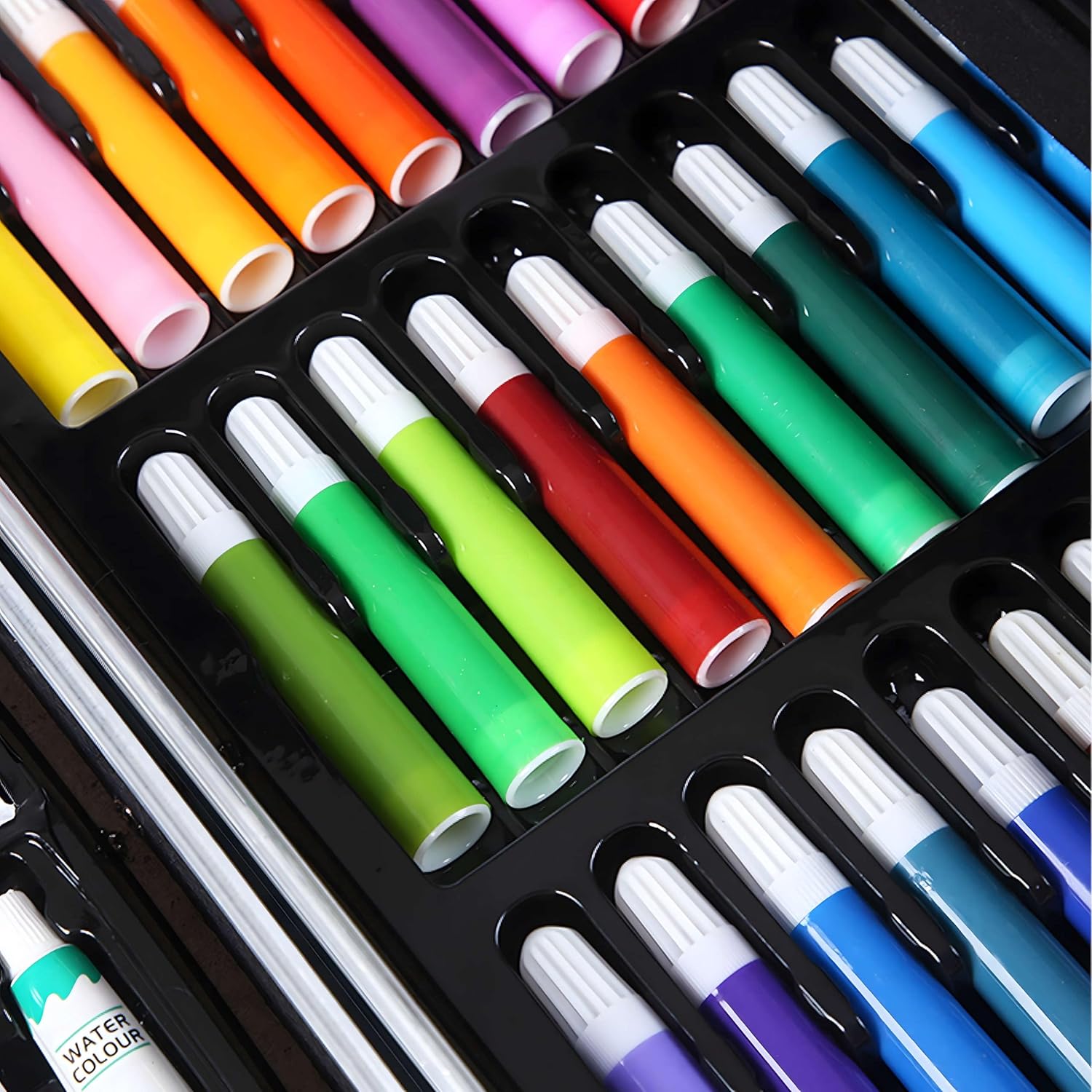H&F Heimtextilien 145-Piece Painting Set in Blue Aluminium Case - Colouring Pencils, Felt Tip Pens, Water & Acrylic Paints, Oil Pastels & Brushes - Painting Case for Children Aged 3 Years and Up