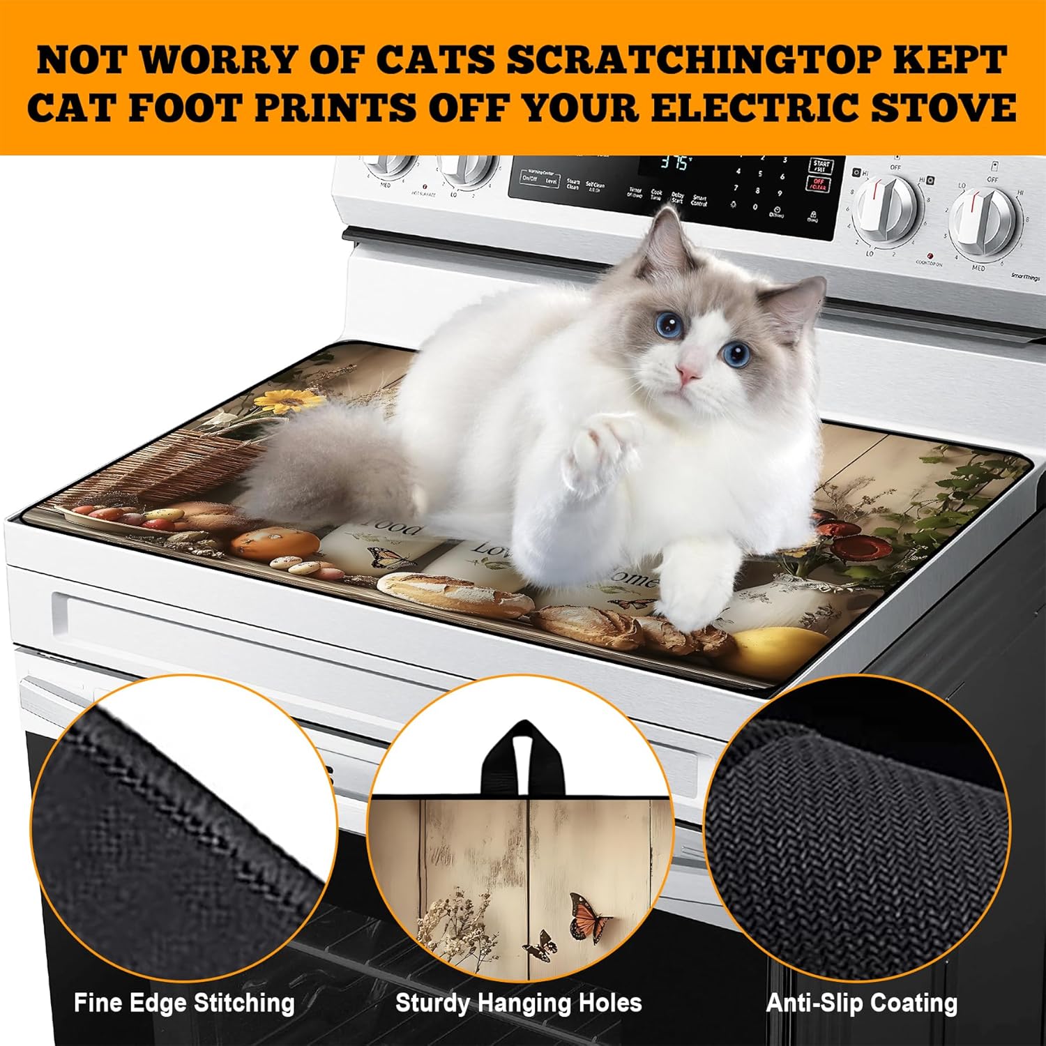 Multi-Design Stove Cover for Glass/Electric Stoves - 3-in-1 Heat-Resistant Protector Mat, Non-Slip Drying Rack 30"L x 21"W