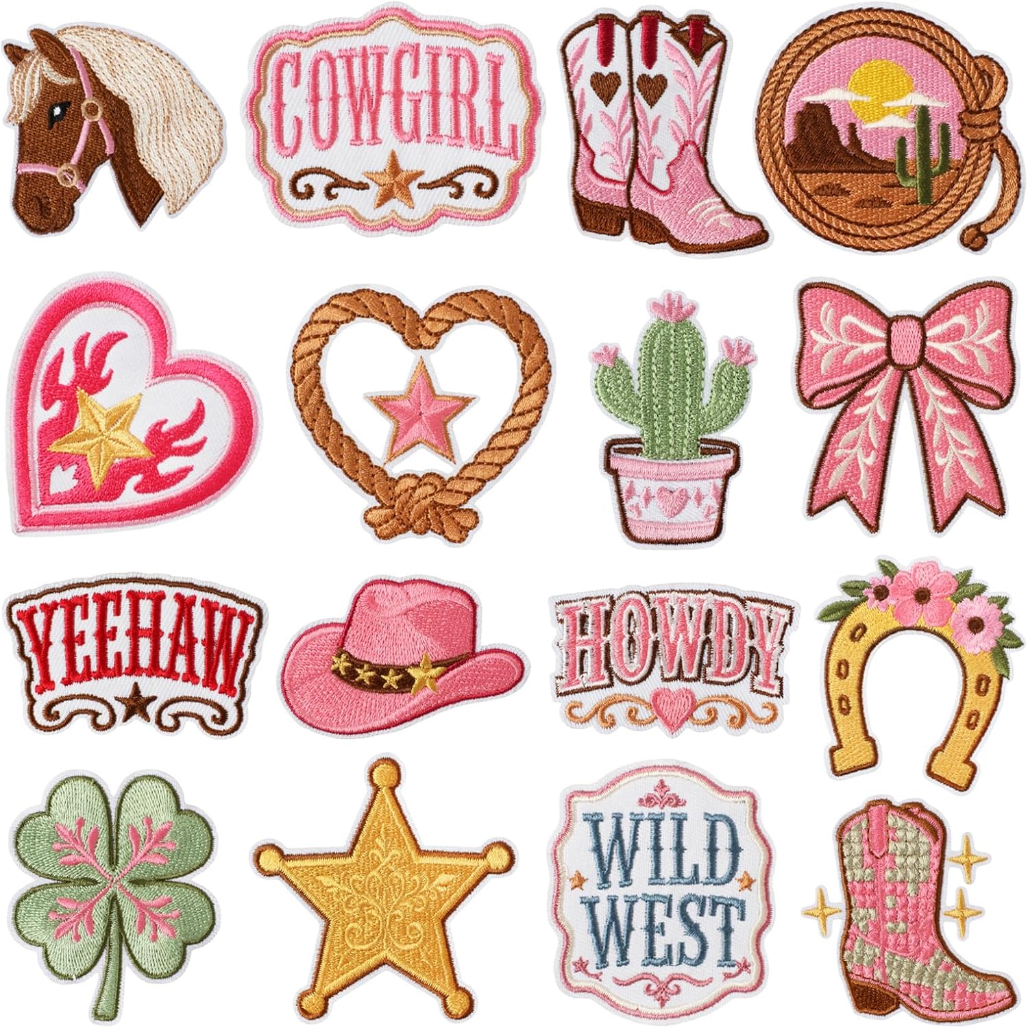 16PCS Western Cowgirl Iron On Patches, Rodeo Embroidered Appliques