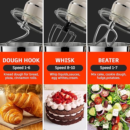 Miniatura 6 de Batidora de pie, 5.5 cuartos de galón, batidora de cocina con cabezal inclinable de 10 velocidades, motor de cobre, batidora de alimentos doméstica