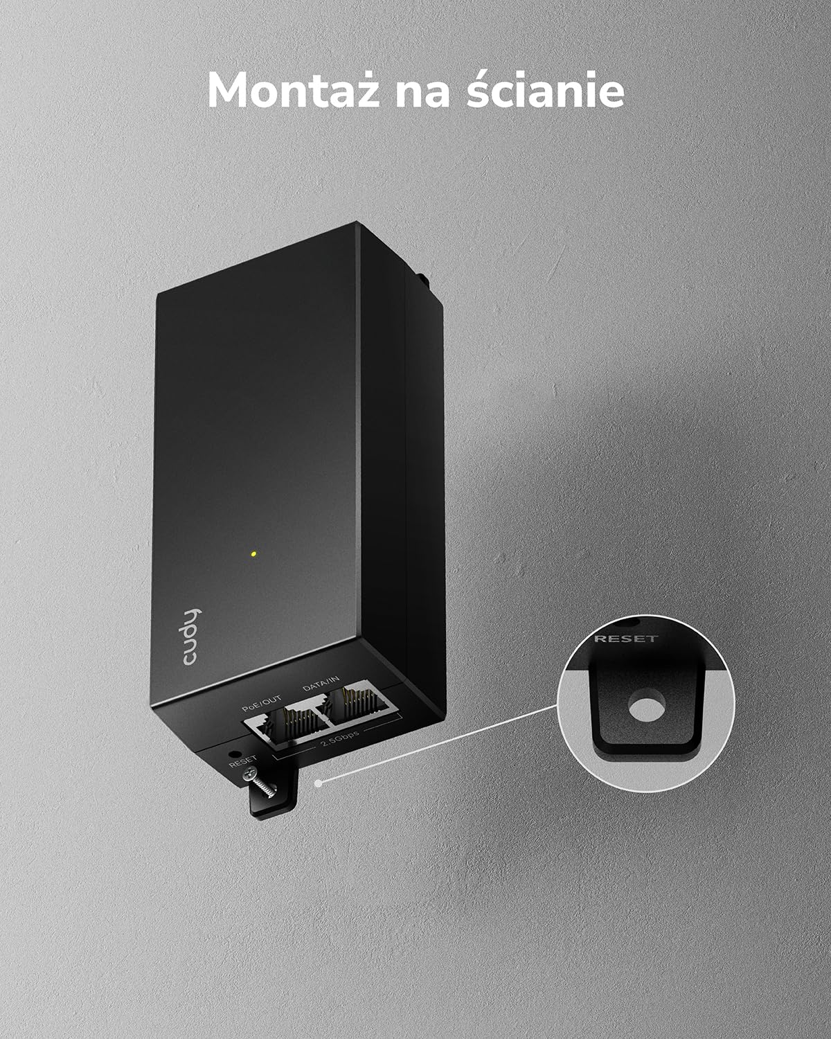 Cudy Extender PoE+ Gigabit 2-Portowy, Repeater 1000Mbps Kamera IP POE200H | Zgodny IEEE 802.3at/af, 30W Max Moc, Plus 100m Zasięg, Aktywny Splitter dla Sieci WLAN AP VoIP, Plug & Play Montaż Ścienny
