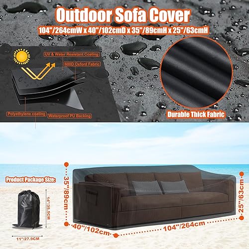 Miniatura 2 de Funda de sofá 100% impermeable para exteriores, 104 pulgadas de ancho x 40 pulgadas de profundidad x 35 pulgadas de alto, funda impermeable para