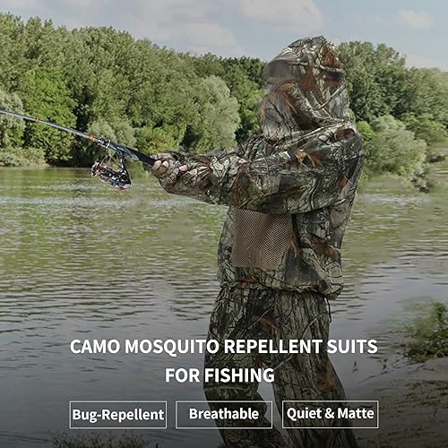 Vista 3 de LOOGU Conjuntos de mosquitos, pantalones de red y capucha de malla ultrafina, con pesca, senderismo, camping y jardinería Loogu Super Tree Camo