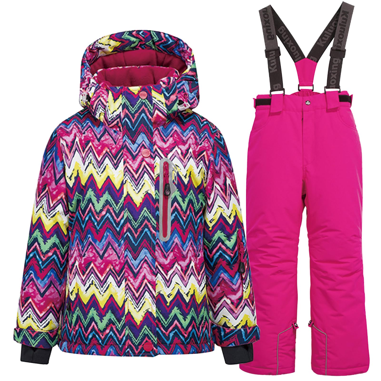Conjunto de traje de esquí infantil de 2 piezas con capucha, traje de nieve impermeable a prueba de viento para niños y niñas, chaqueta de esquí cálida y pantalones de esquí, color morado