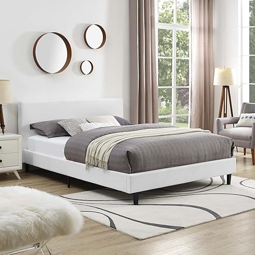 Miniatura 12 de Modway Anya - Cama tapizada de plataforma blanca con soporte de listones de madera Blanco,verde azulado,Celeste,Beige,Negro -,Gris,Gris,claro