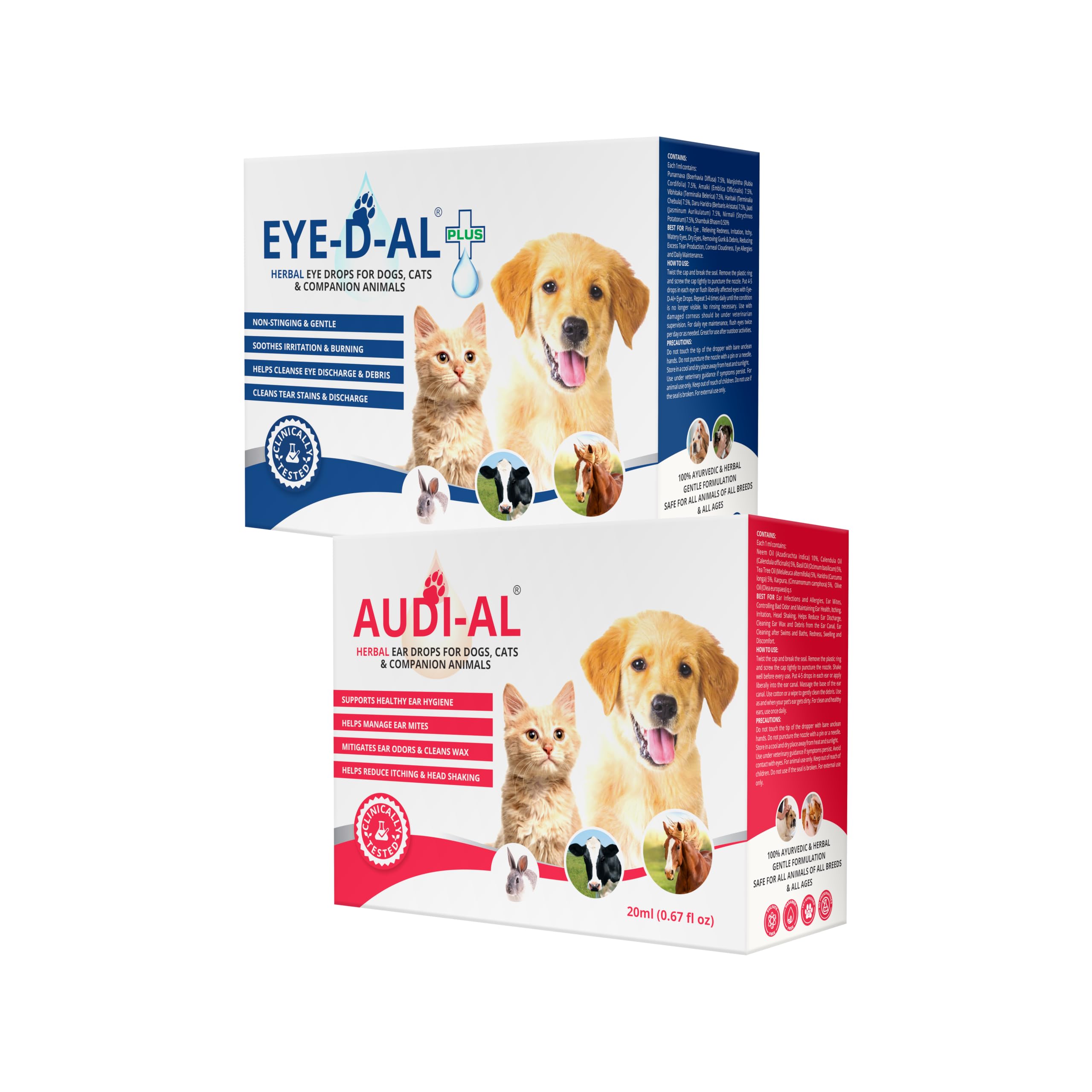 Eye-D-Al+ & Audial for Dogs and Cats | Pet Eye & Ear Care Kit Combo | Eye Drops | Ear Drops | 100% Herbal | Gentle & Non-Stinging | No Side Effects | Pack of 1 (20ml + 20ml) 1