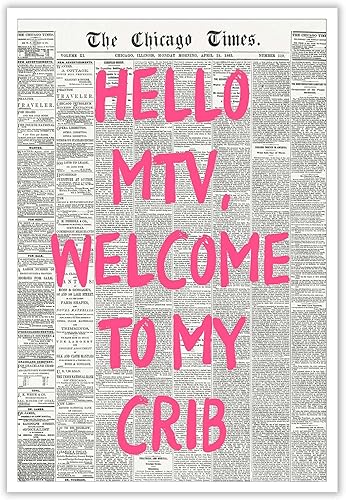 Pósteres retro de Hello Mtv Welcome To My Cun, diseño de periódico de fuente rosa, arte de pared de afirmación positiva de los años 70, impresiones