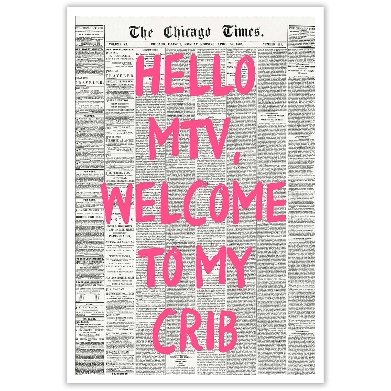 Drimiler Retro Hello Mtv Welcome To My Crib Posters Pink Font Newspaper Canvas Wall Art Positive Affirming 70'S Room Aesthetic Prints Painting For Home Bedroom Dorm Wall Decor 16x24in Unframed โ image 1