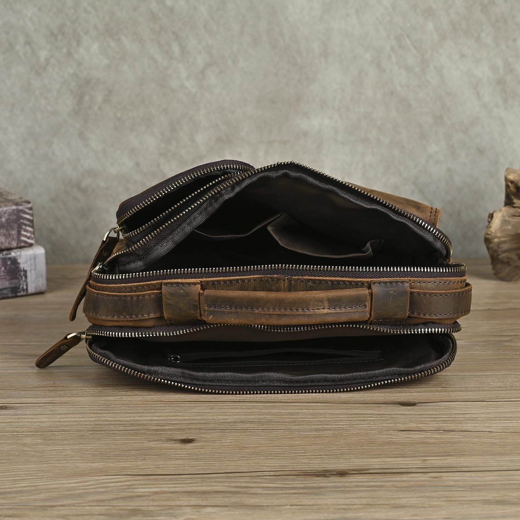 Le'aokuu Cross Body Messenger Schultertasche Umhängetasche Herren Original Leder für 10 "Tablets 036 (036 A Dunkelbraun)