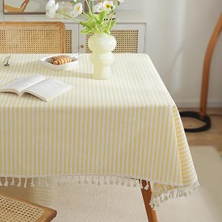 meioro Striped Tablecloth Rectangle Tablecloths Cotton Blend Table Cloth Washable Tabletop Decorative Fabric Table Cover for Kitchen Dinning (Yellow, 60 x 120 Inch)