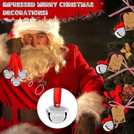 72 Pcs Christmas Believe Bell Ornaments, Polar Express Bell, Christmas Tree Bell Decoration for Kids & Adults (72)