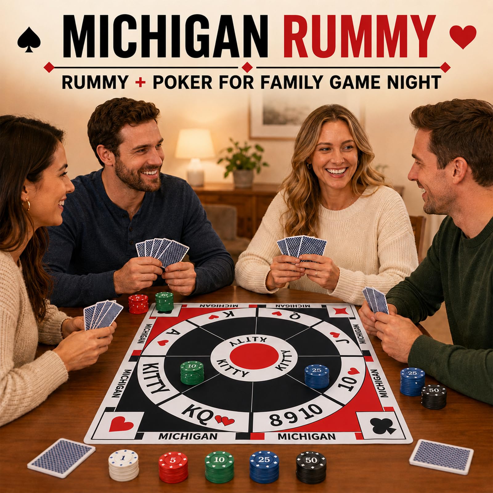 Michigan Rummy - Set da gioco da tavolo originale Joker Rummy Card Tripoley Game Board Tappetino pieghevole per adulti Royal Deluxe giochi da tavolo con 2 mazzi di carte e 200 fiches