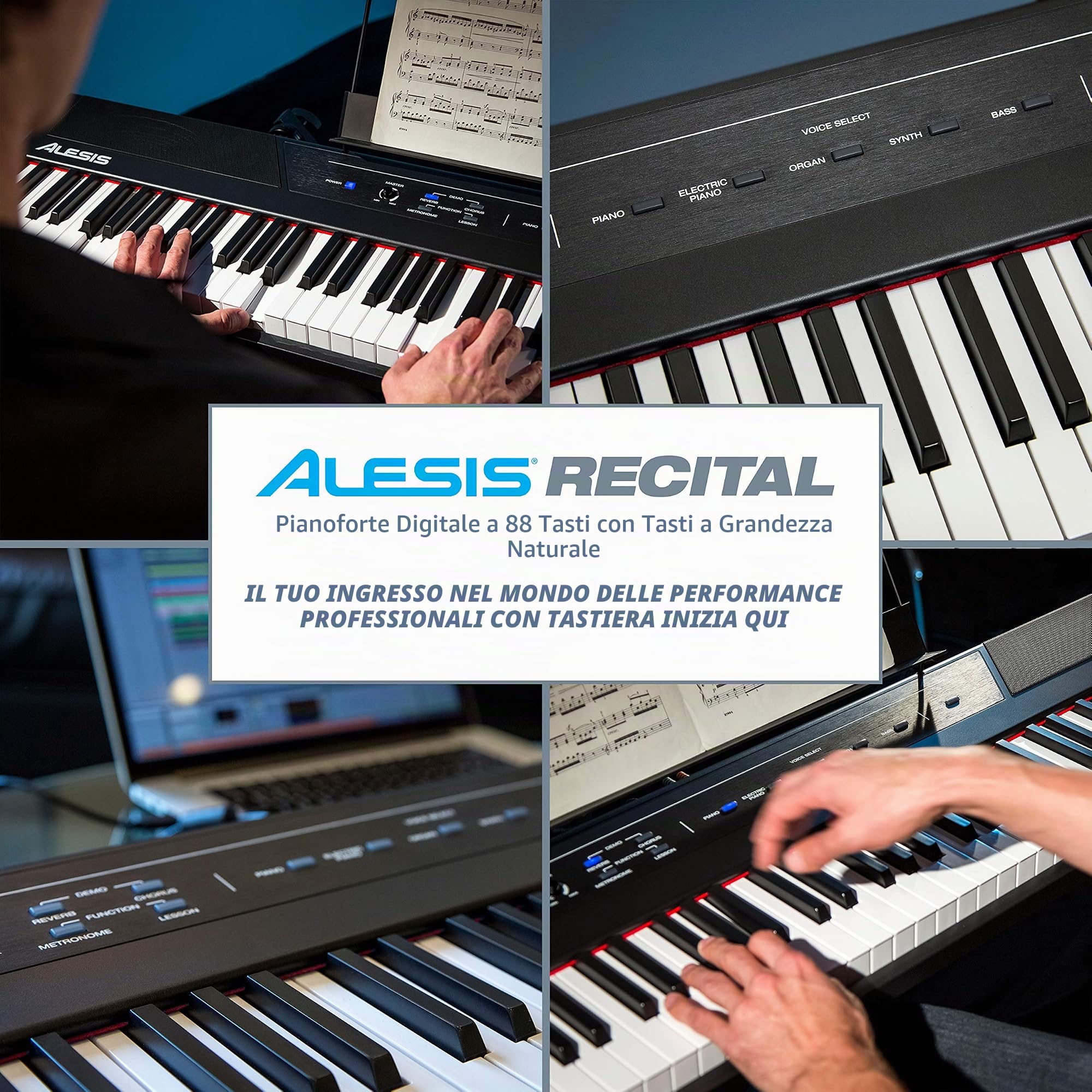 Alesis Recital + M-Audio SP-2 - Pianoforte Digitale con Casse, 5 Suoni, 88 Tasti Semi Pesati, 3 mesi di Lezioni Gratis + Pedale di Sustain Universale Nero