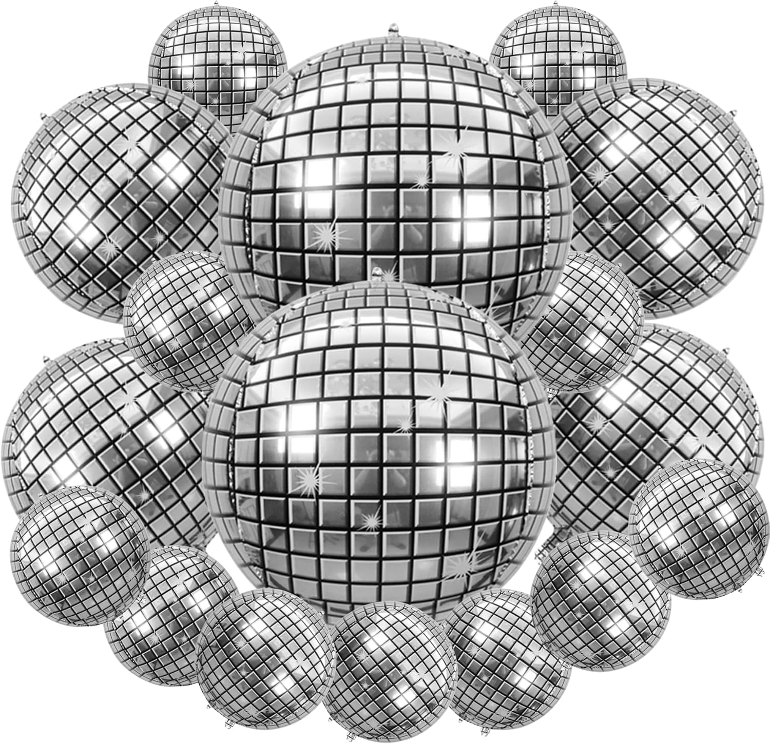 26 globos de bola de discoteca de diferentes tamaños, globos de discoteca grandes 4D de 10 pulgadas, 15 pulgadas, 22 pulgadas, globos de discoteca