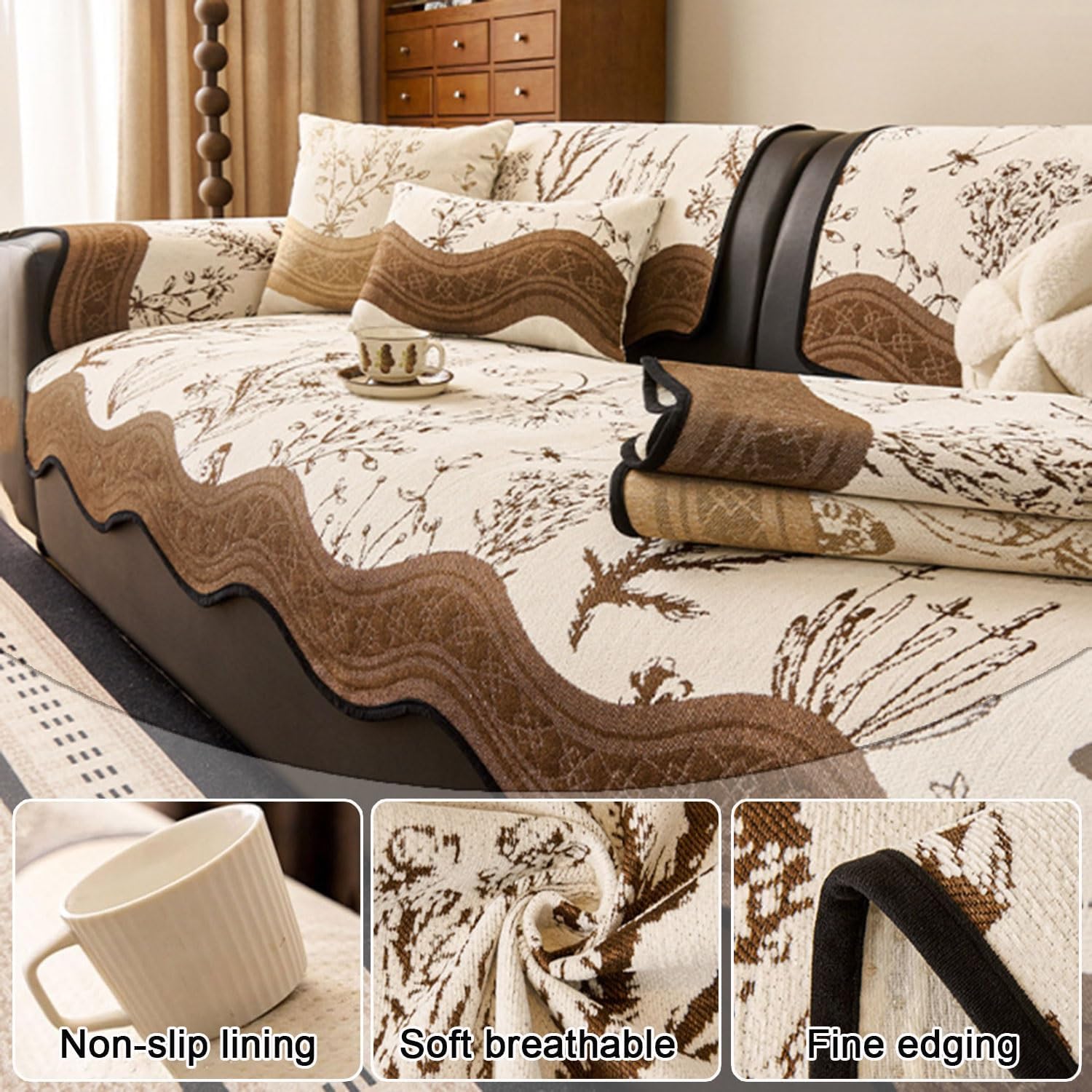Couverture 1 2 3 4 Places en Forme de L d'angle Protege Canape, Protection Canape Chat Chiens Anti Griffe en Chenille Plaid de Protection,Light Brown,110 * 110cm