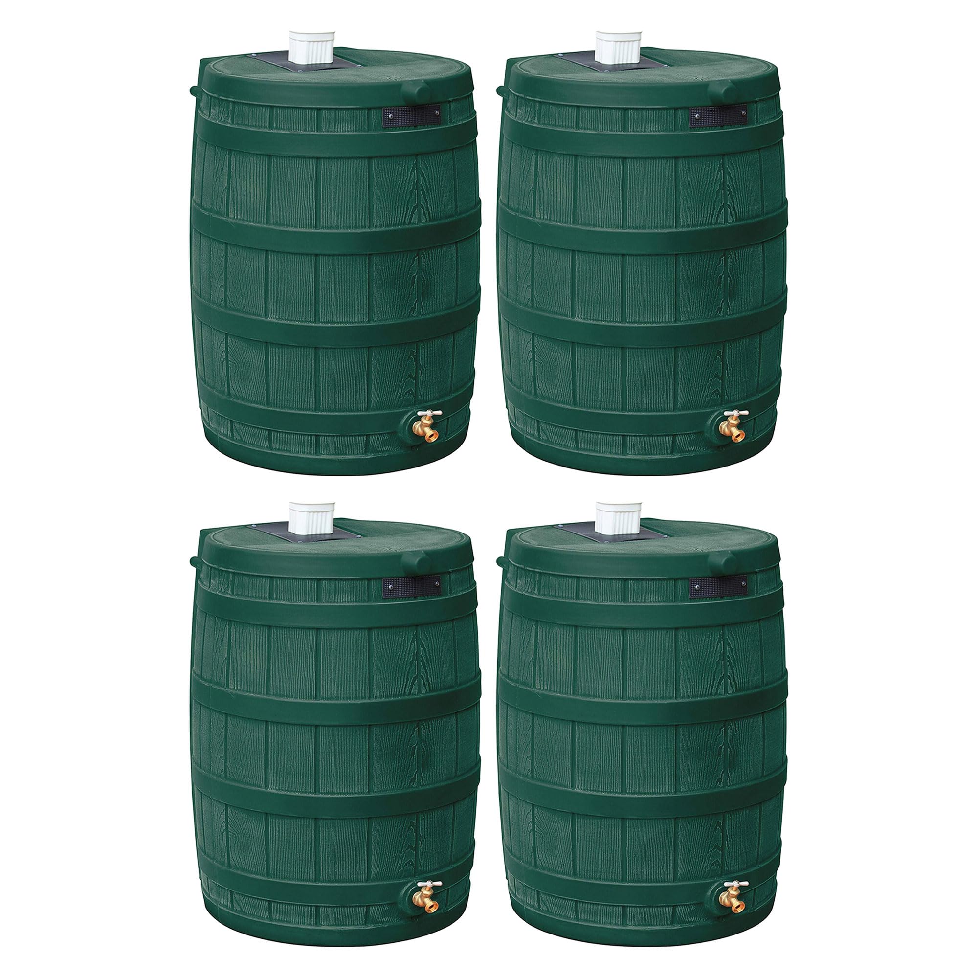 Good Ideas Rain Wizard Water Storage Premium Quality Collection Barrel with Brass Spigot, Safety Screen, and 50 Gallon Capacity, Green (4 Pack)
