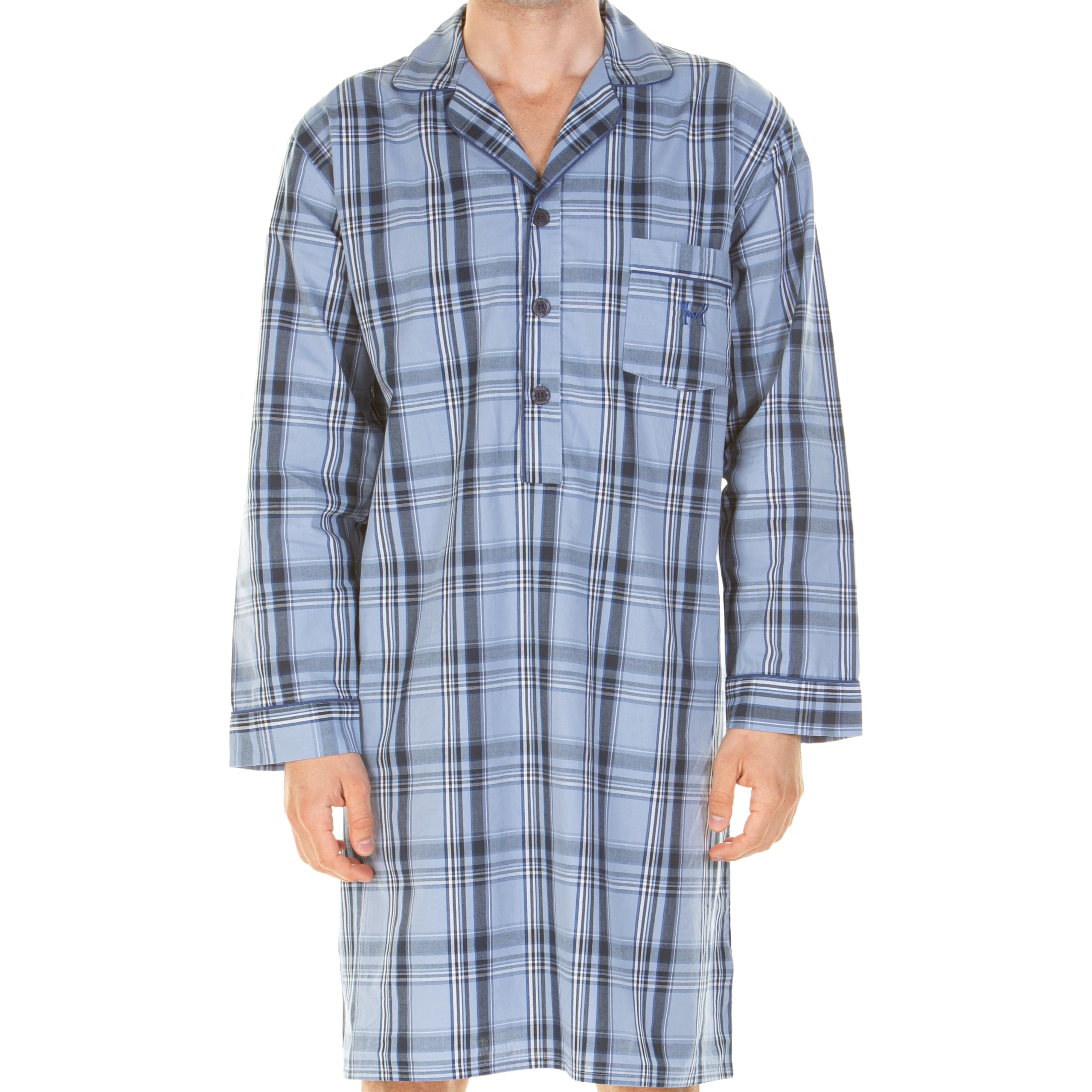 Haigman Men's Yarn-dyed Cotton Rich Poplin Night Shirt Camisa de Noche Hombre