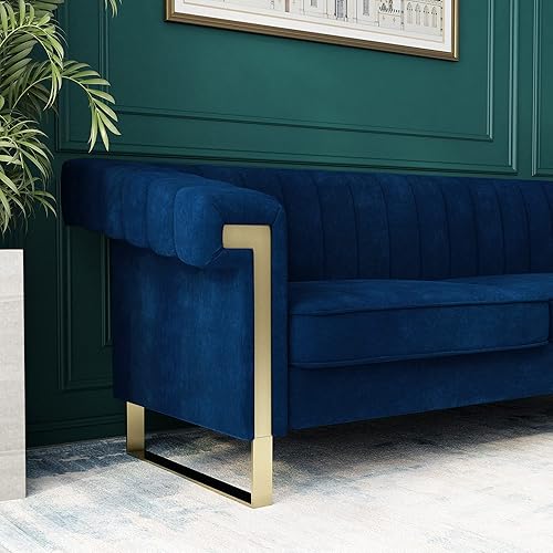 Miniatura 45 de Sofá Chesterfield de terciopelo de 83 pulgadas, sofá moderno de mediados de siglo, sofá de 3 asientos para sala de estar y apartamento (negro) Negro