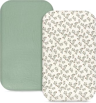 Hooyax Muslin Bassinet Sheets 2 Pack for Baby, Compatible with Bedside Sleeper Bassinet Fitted Sheets for Girls Boys, Ultra Soft and Skin-Friendly Green, Leaf