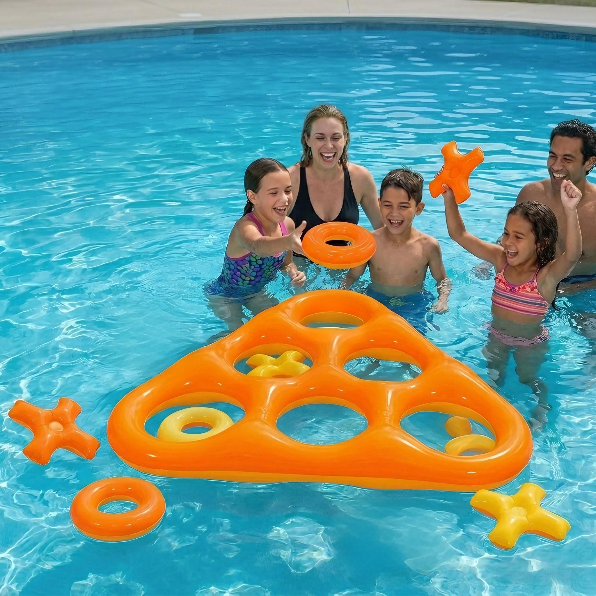 Gioco Tris Gonfiabile da Piscina, Grande Gioco Galleggiante con 6 Pedine, Gioco d’Acqua per Bambini e Adulti, Festa Estiva Outdoor