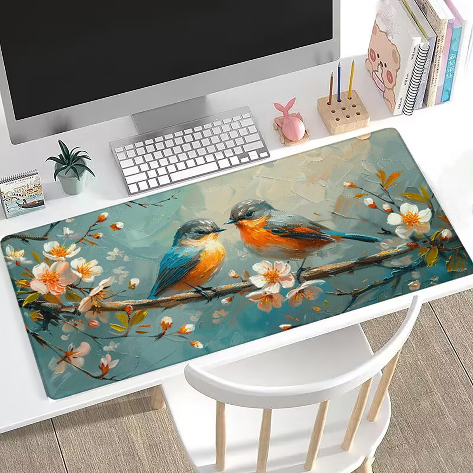 Podkładka pod mysz XXL 1500 x 800 x 3 mm ptak duża podkładka pod mysz do gier, mata na biurko ze zszytymi krawędziami, antypoślizgowa mata komputerowa, kreatywna podkładka pod mysz do pracy, PC H0-972