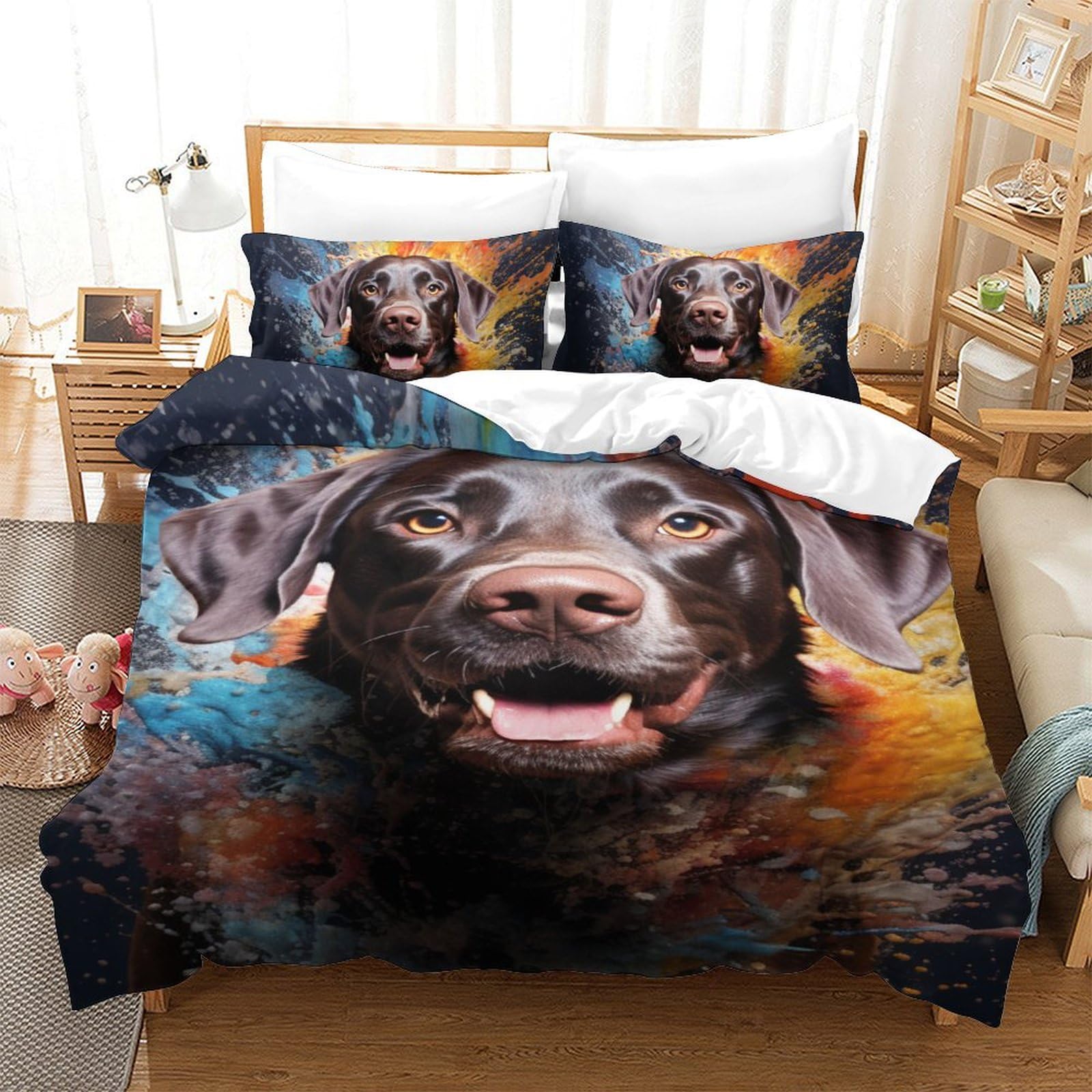 Parure de lit Labrador motif 3D pour chambre d'enfant et ado