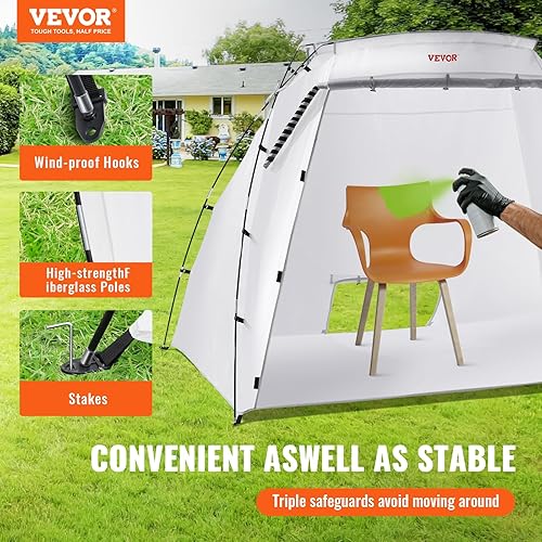 Miniatura 2 de VEVOR Cabina de pintura portátil, tienda de campaña de pintura en aerosol más grande con pantalla integrada de piso y malla y ganchos a prueba de