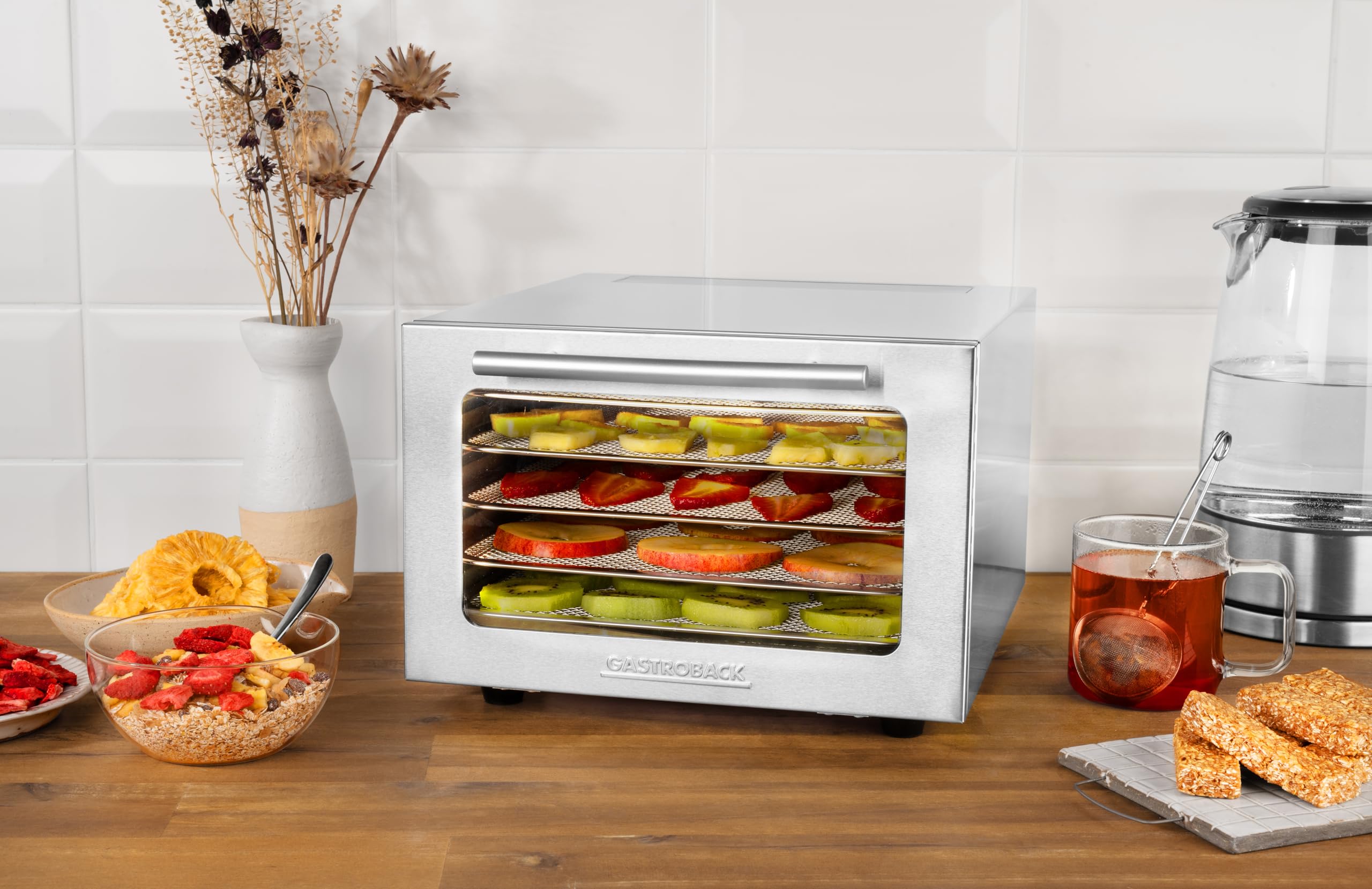 GASTROBACK #46604 Design Dörrautomat Mini Professional, kompakte Maße für kleine Mengen & knappe Stellflächen, hochwertiges Gastro-Edelstahlgehäuse, 400 Watt, Silber