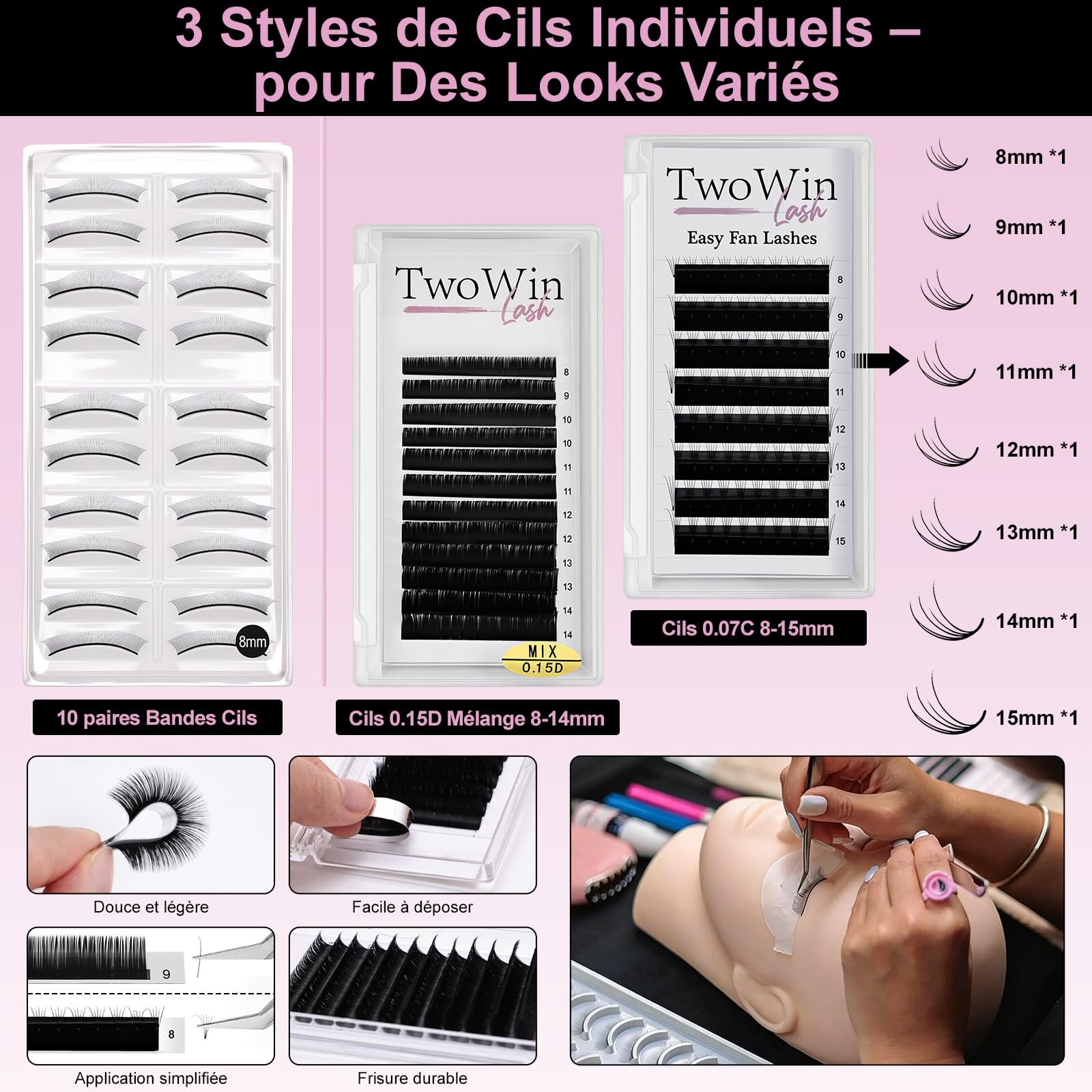 Kit d'extension de faux cils TwoWin, kit de formation professionnel pour mannequin tête pour débutants en extension de cils, pratique en cosmétologie, accessoires pour esthéticiennes