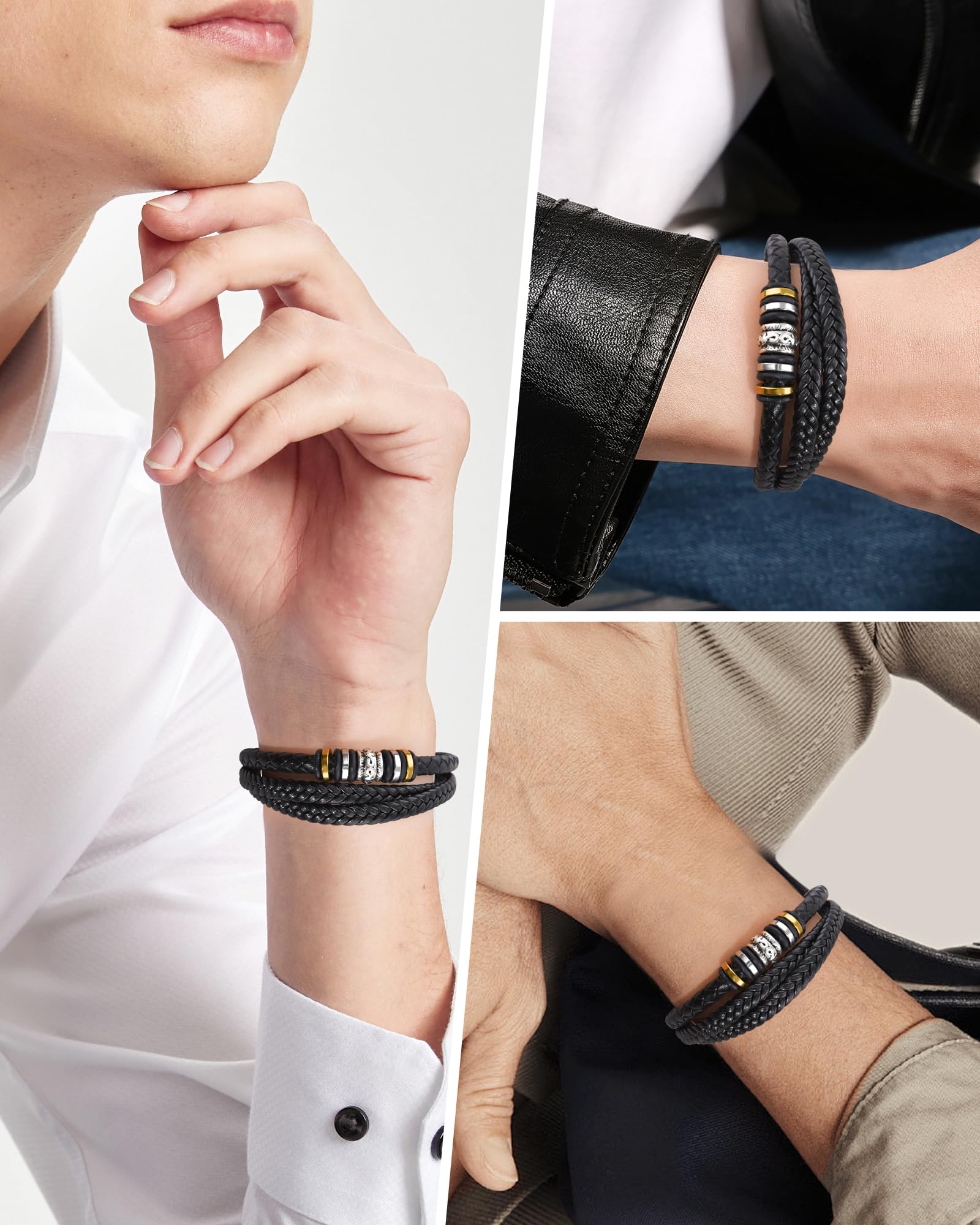 Cheerslife Bracciale Uomo in Pelle Regalo Uomo Figlio Fratello Idee Regalo Natale Compleanno Anniversario Matrimonio Laurea Scuola A Mio Figlio Regali per Lui Natale