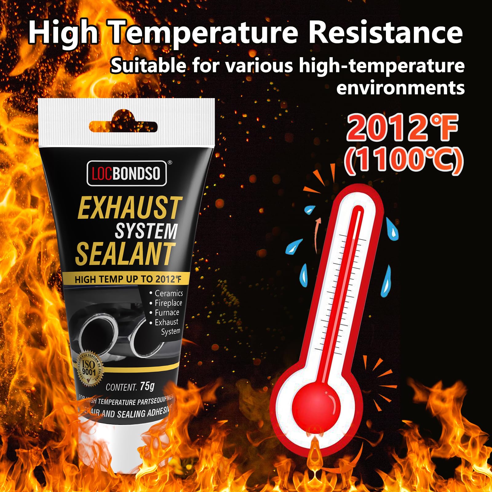 LOCBONDSO High Temp Muffler and Tailpipe Sealer - Exhaust System Sealant - 2.6 oz. Muffler Repair Kit for Auto Exhaust, Mufflers, Tailpipes