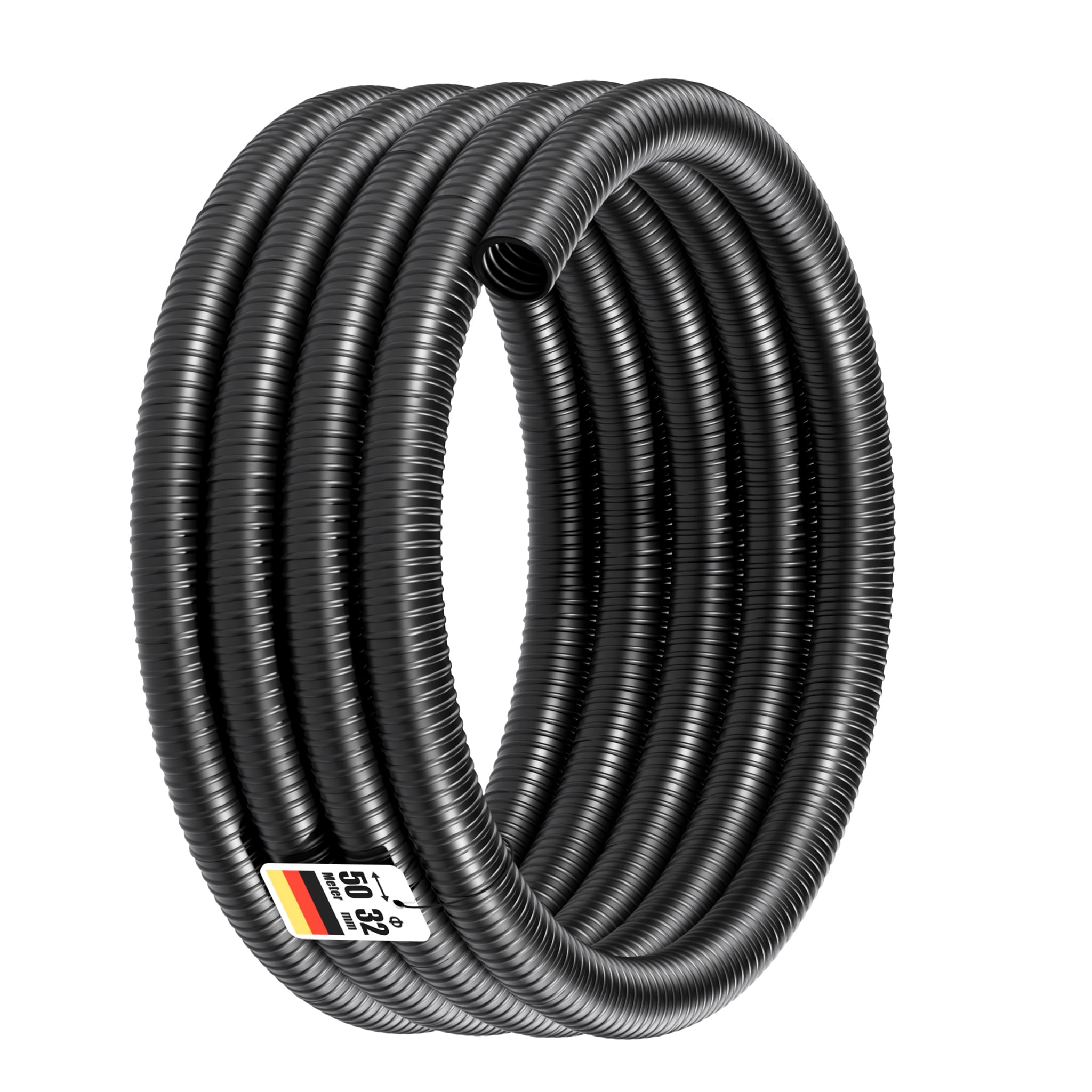 Wiltec Flexibler Förderschlauch 50m Spiralschlauch 32mm (1 1/4") schwarz mit Verstärkungsspirale Bewässerung Wasser Teich