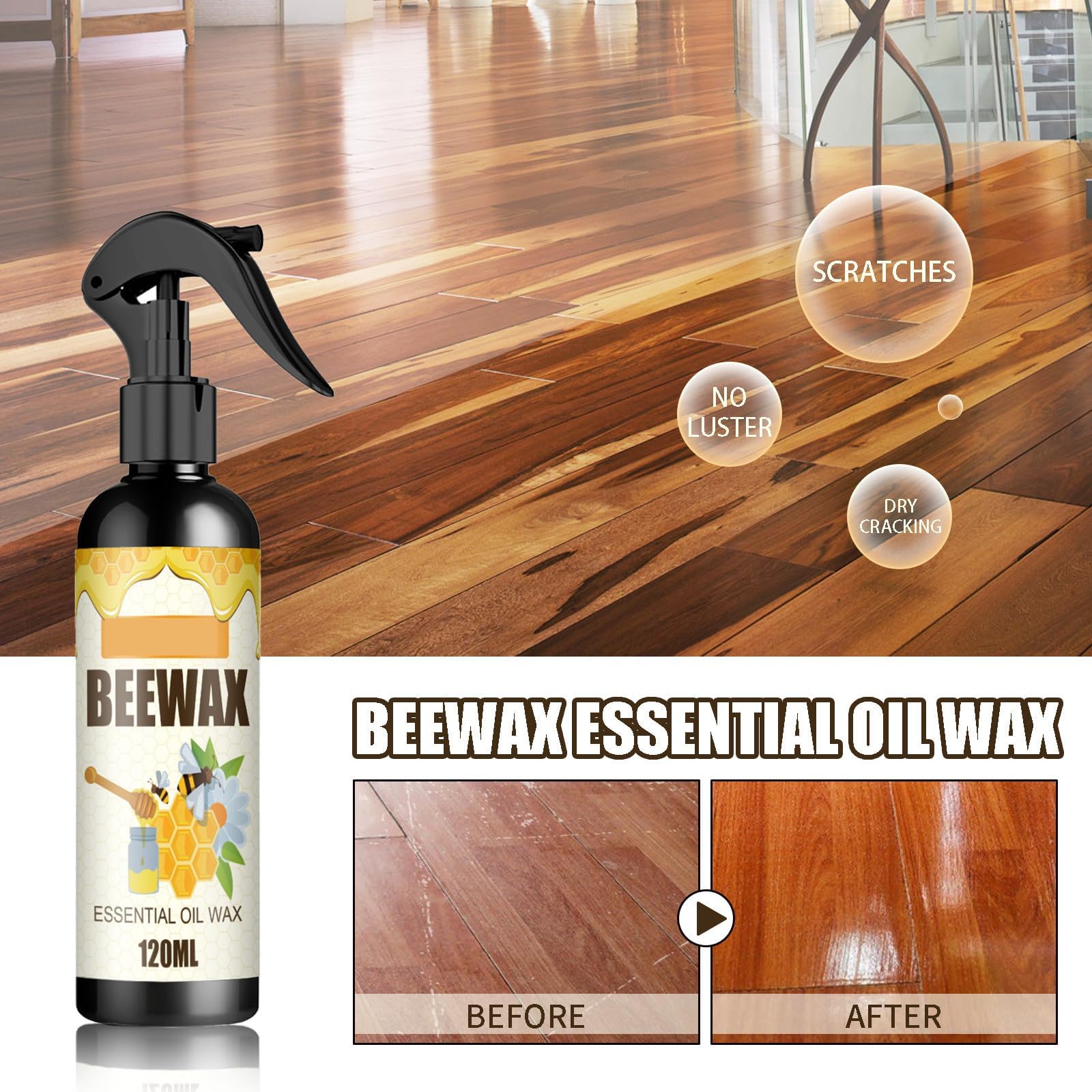 Cera de Abejas Pulimento para Muebles de Madera,cera para madera,Limpiador En Aerosol De Cera De Abejas,para el Cuidado de Muebles y Protección de Madera para Interior y Exterior (Spray-2pc)