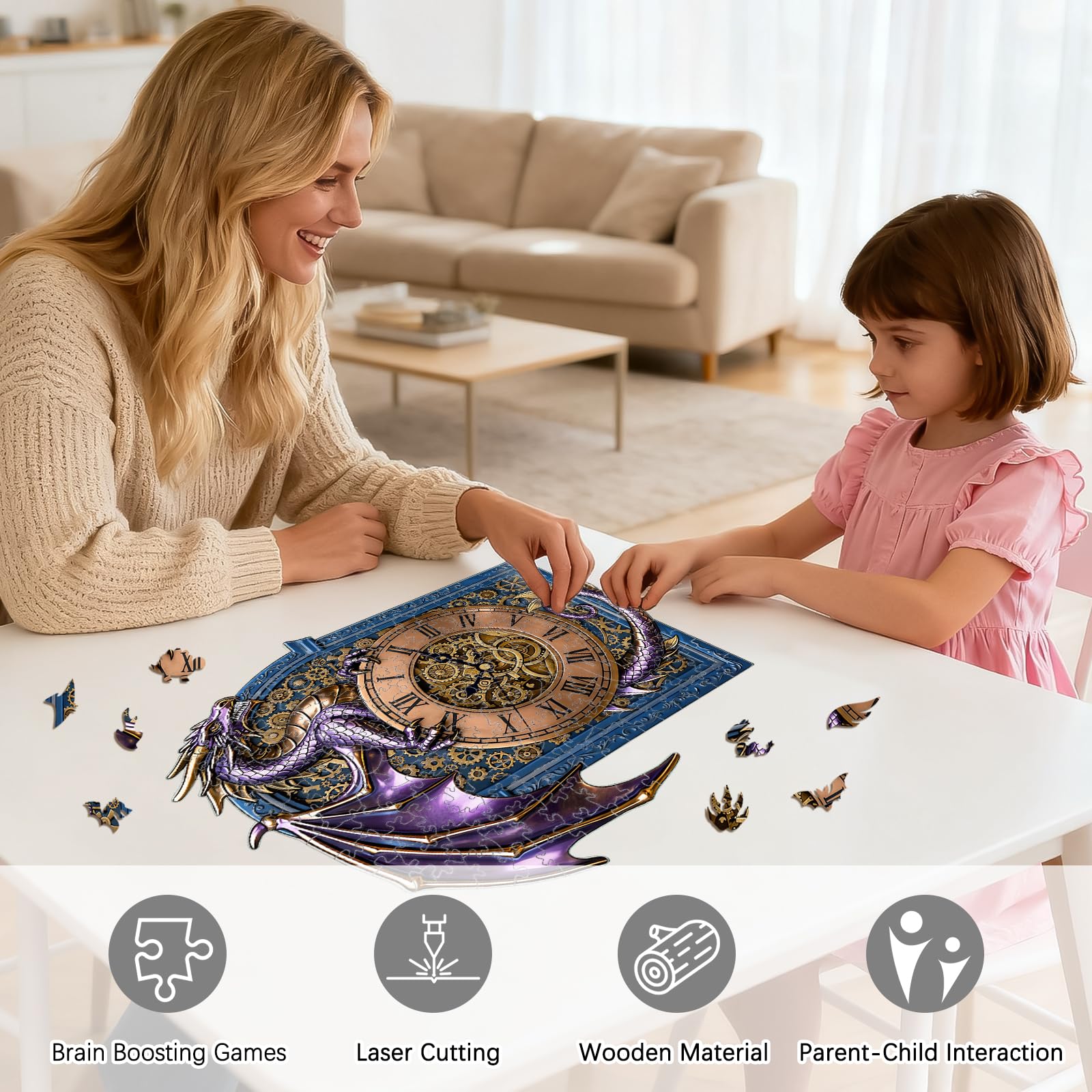 Wall Clock Elements Wooden Puzzles for Adults Jigsaw Puzzle 200 Pieces, Special Shape Puzzles Box - Image 2