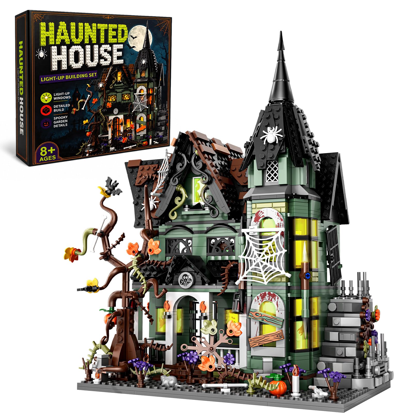 Halloween Haunted House Building Set, 1318 PCS Spooky House Model Kit