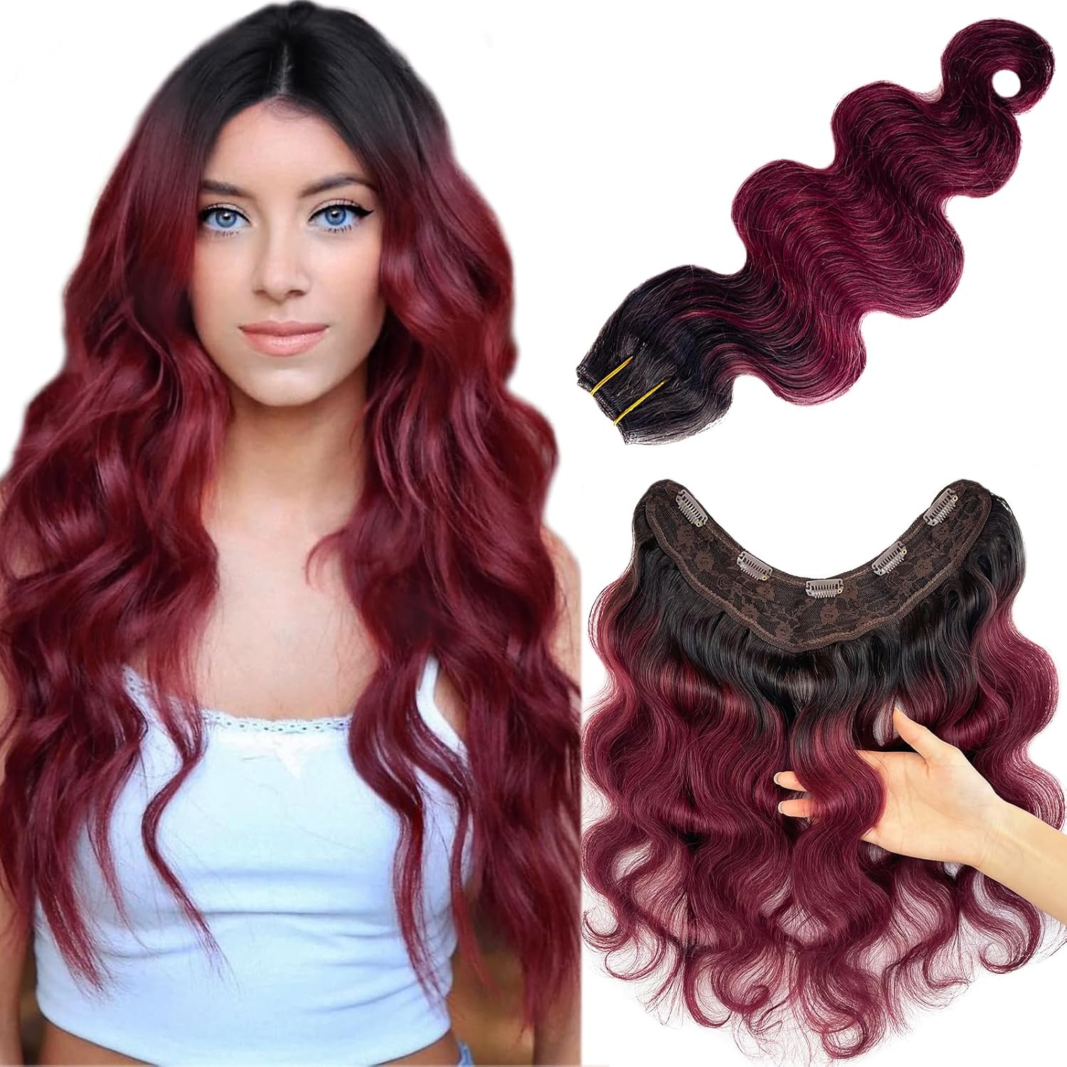 Body Wave Clip in Hair Extensions Real Human Hair, 20” 100G 1B99J Ombre Natural
