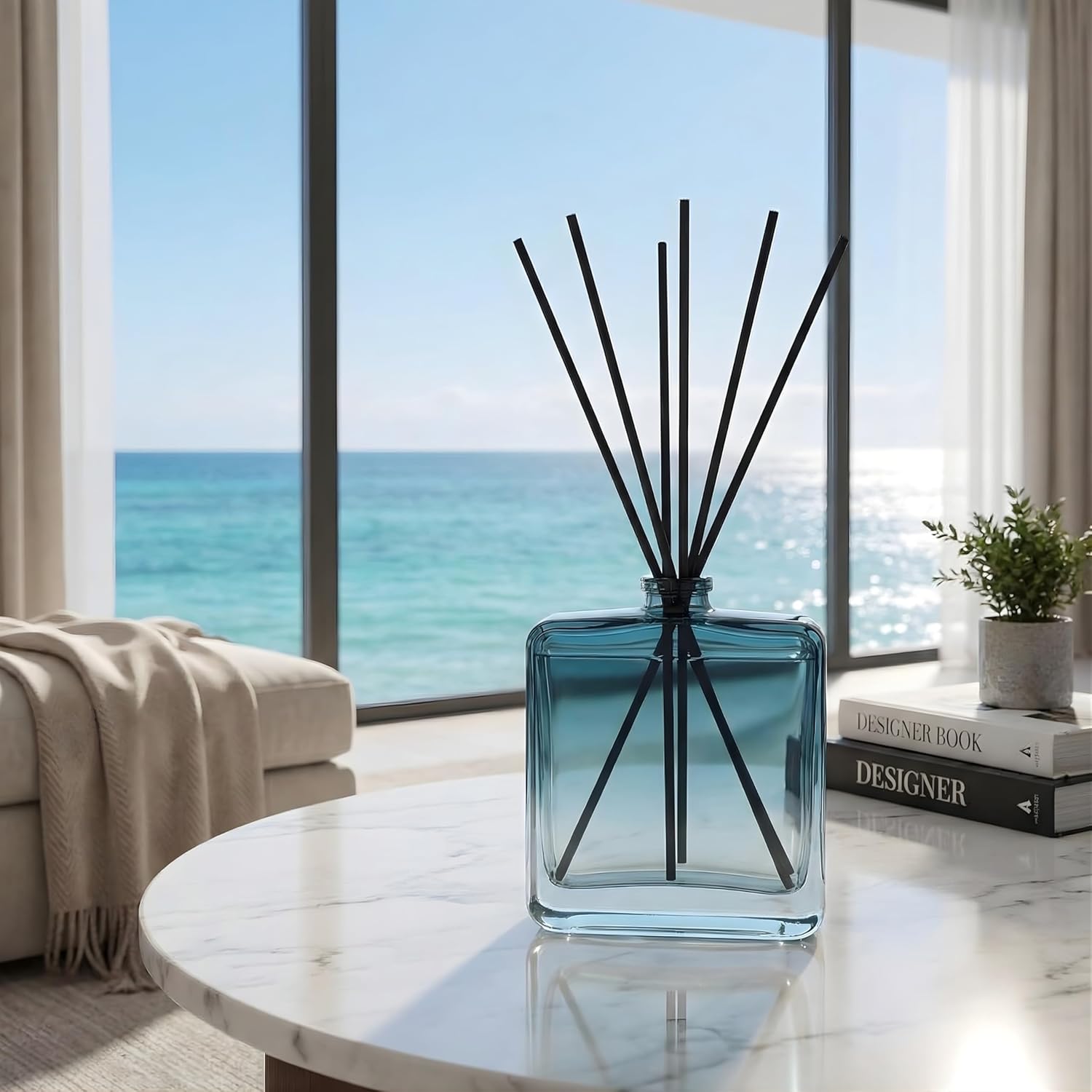 Reed Diffuser Set for Home Fragrance – 100ml Summer Sea Breeze Aromatherapy Diffuser with Reed Sticks, Long Lasting Flameless Fragrance for Bedroom, Bathroom & Living Room, Decorative Glass Bottle