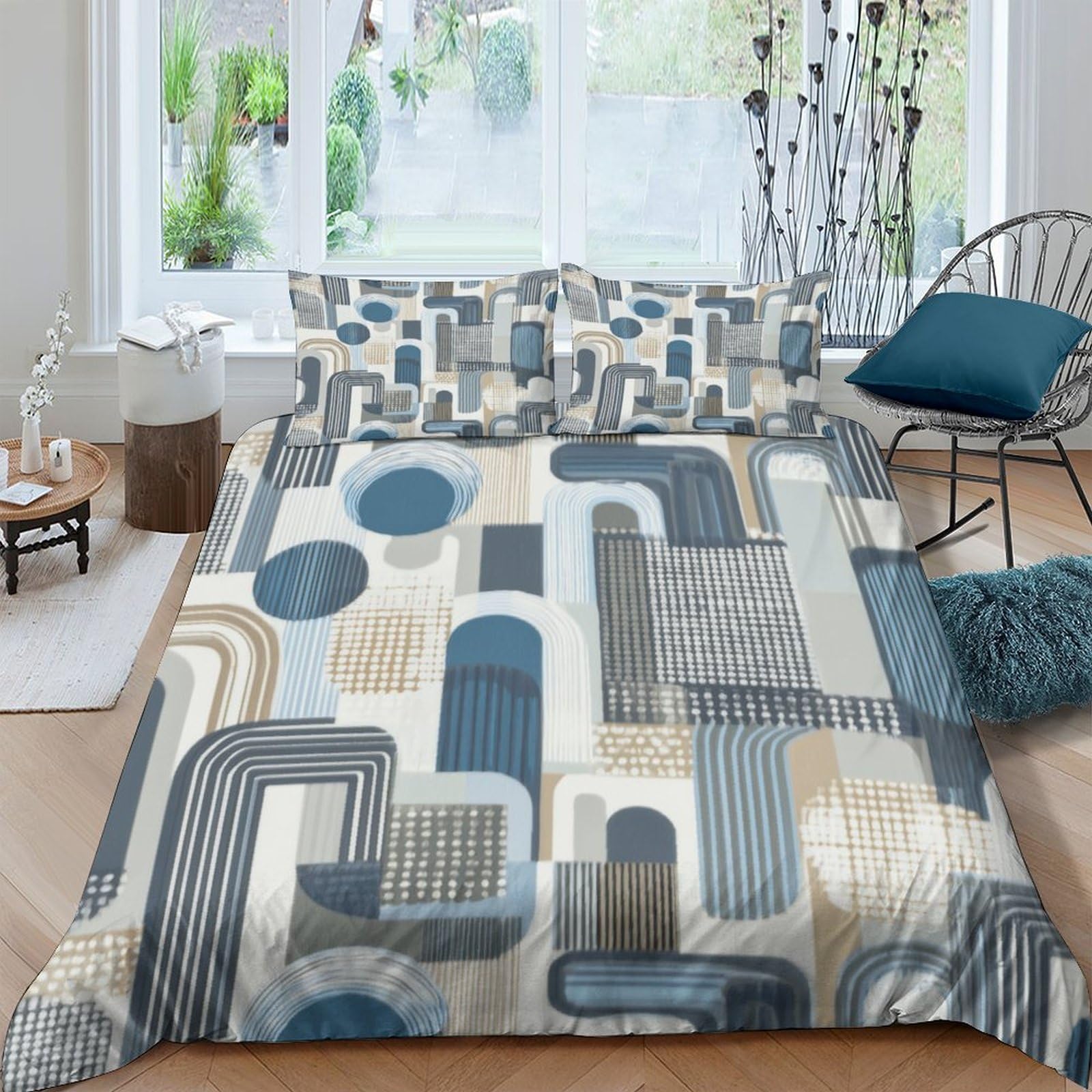 Ctjqhvkz Style-7 3D Printed Geometric Abstract Fitted Sheet Microfiber Soft Blue Grey Mattress Cover For Bedroom Guest Room Decor Single（135X200cm）