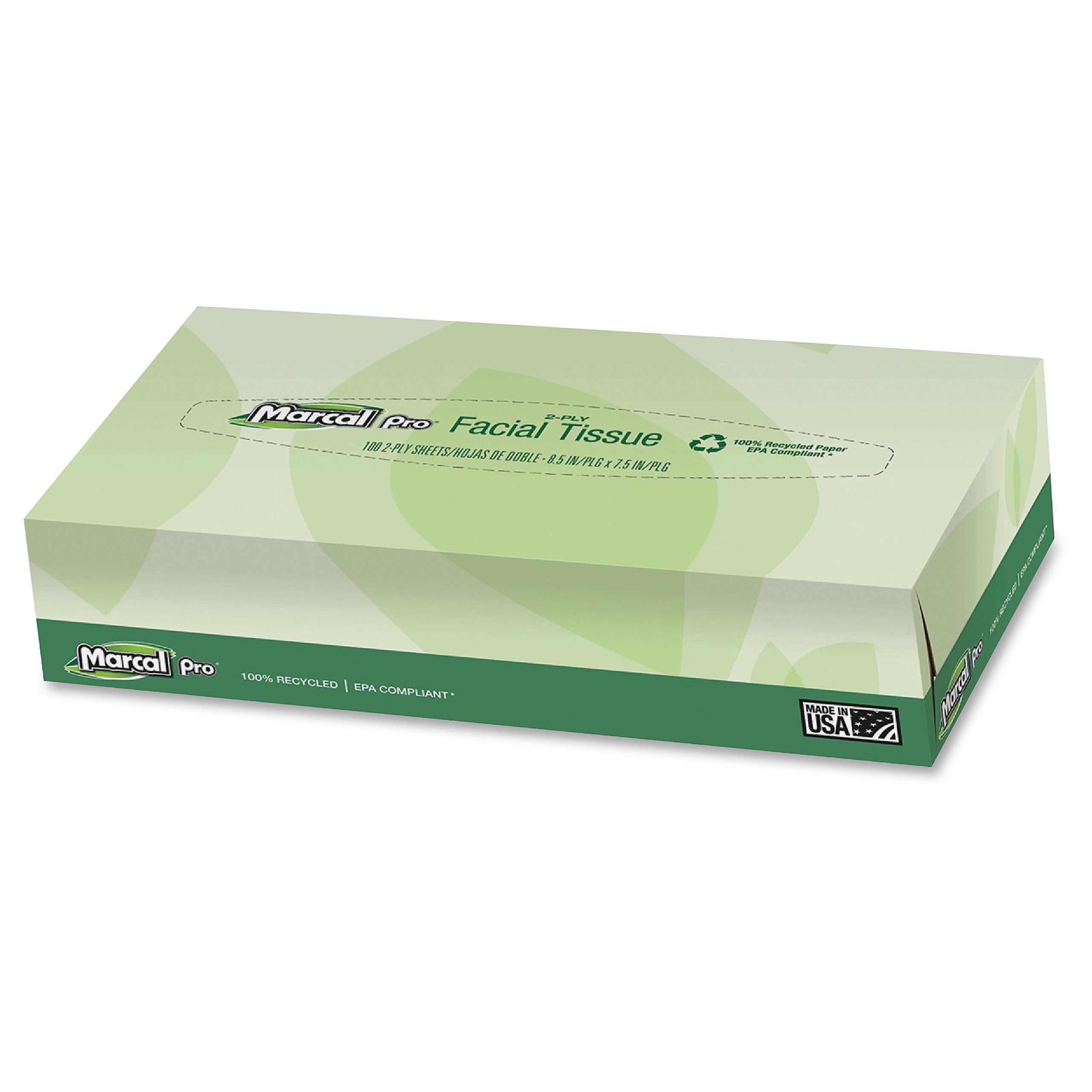 Marcal PRO 100% Recycled Convenience Pack Facial Tissue, Septic Safe, 2-Ply, White, 100 Sheets/box, 30 Boxes/carton