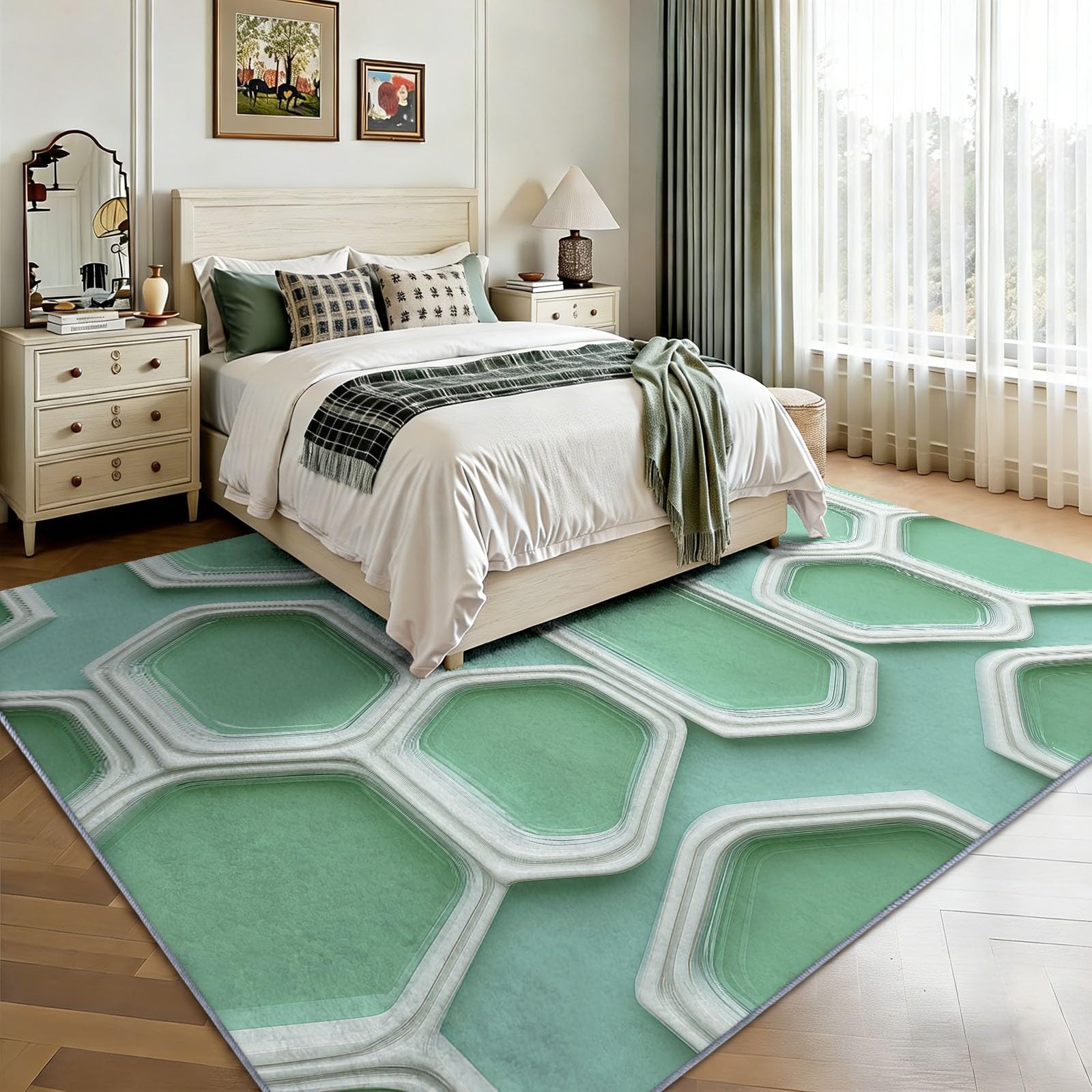 Dywan do salonu 160 x 230 cm Geometryczne sześciokątne szklane klocki dywanik do przedpokoju, hiperrealistyczny styl wystrój sypialni wycieraczka antypoślizgowa dywan zmywalny wnętrze do spania hotel