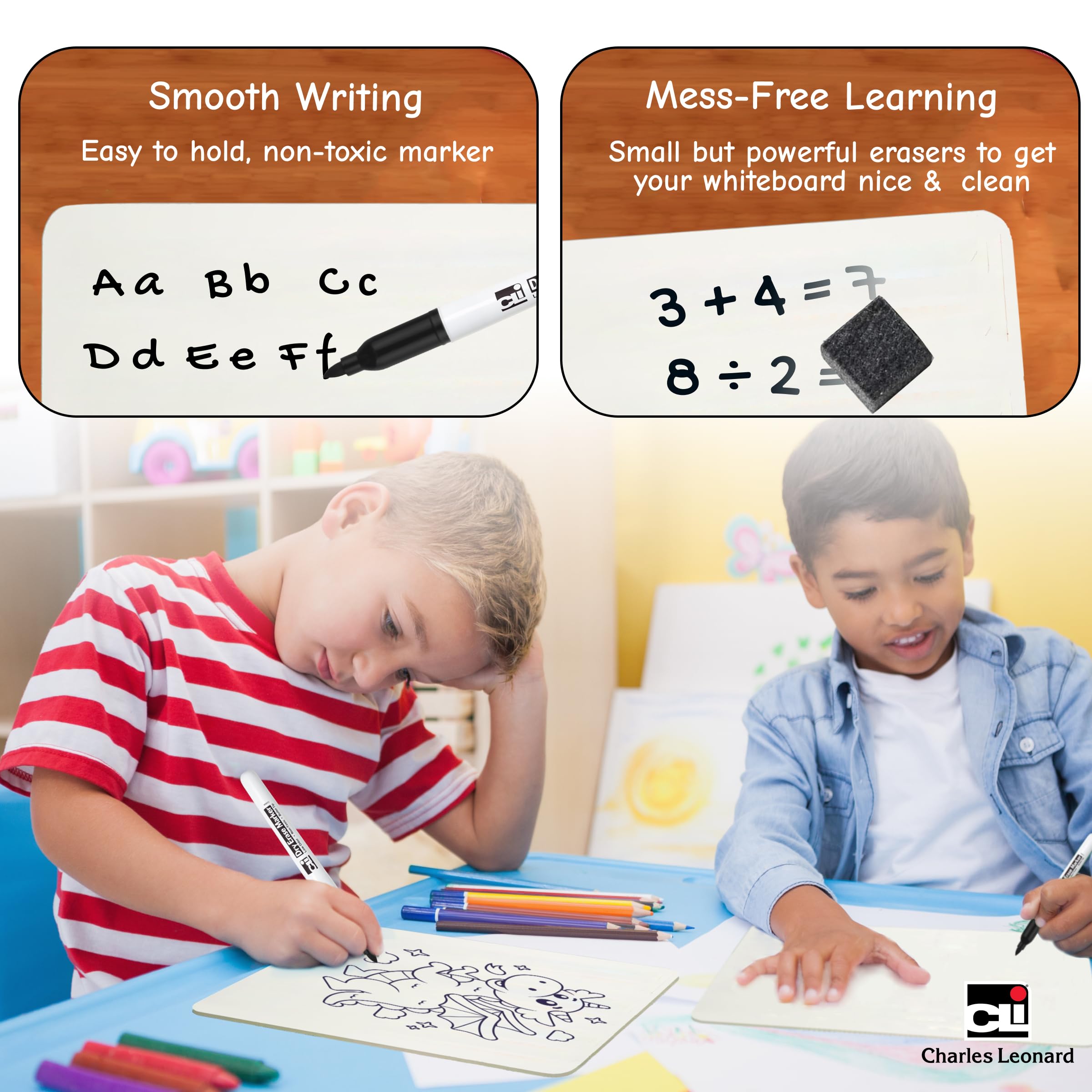 Charles Leonard Dry Erase LAPBOARD CLASS PACK, enthält je 12 von Whiteboards, 5,1 cm Filz Radierer und schwarz Dry Erase Marker (35036)