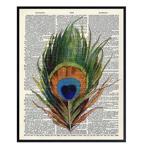 Upcycled Dictionary Wall Art Print - Vintage 8x10 Unframed Photo - Makes a Great Gift - Chic Home Decor - Peacock Feather